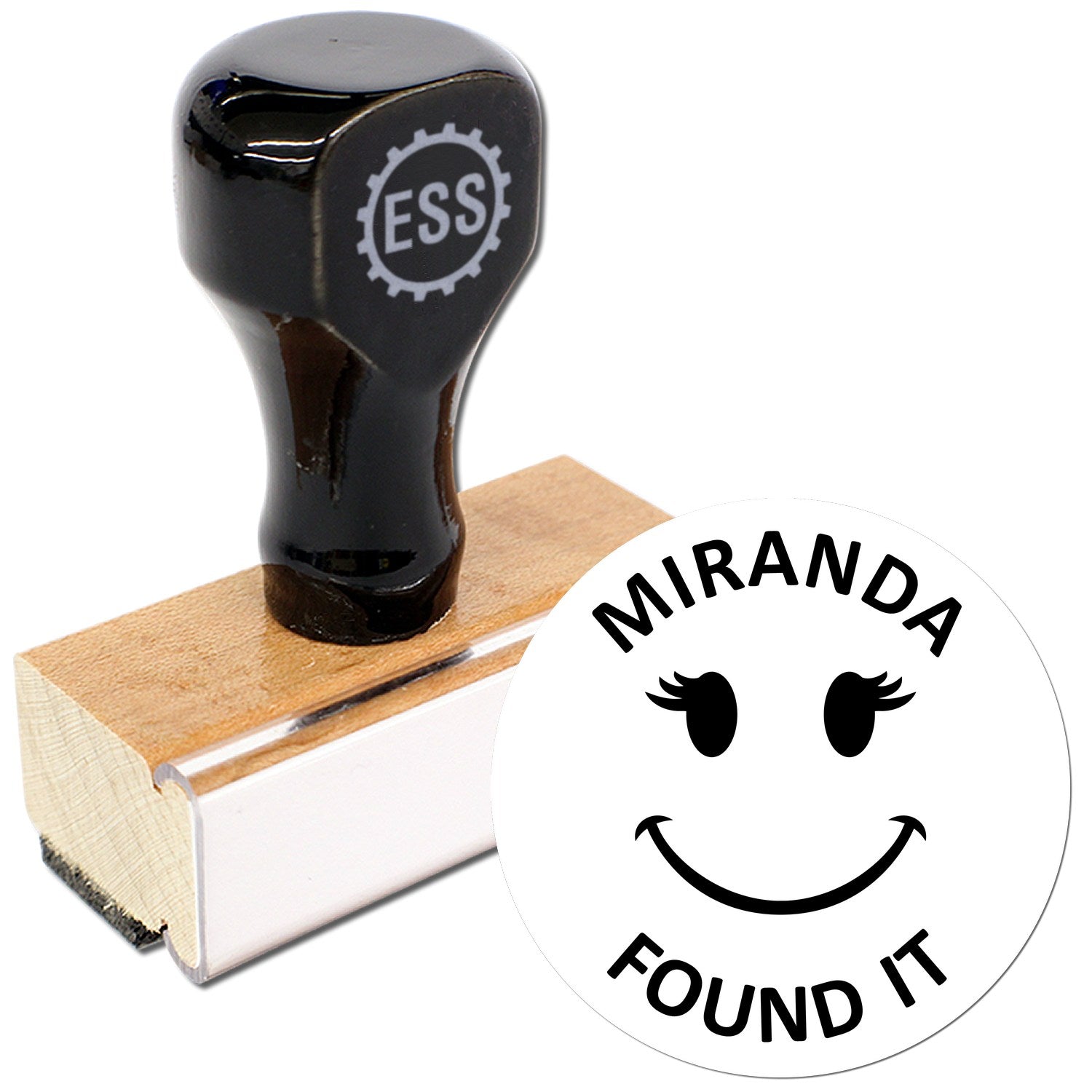 Wood Handle Smiley Cache Princess Geocache Stamp