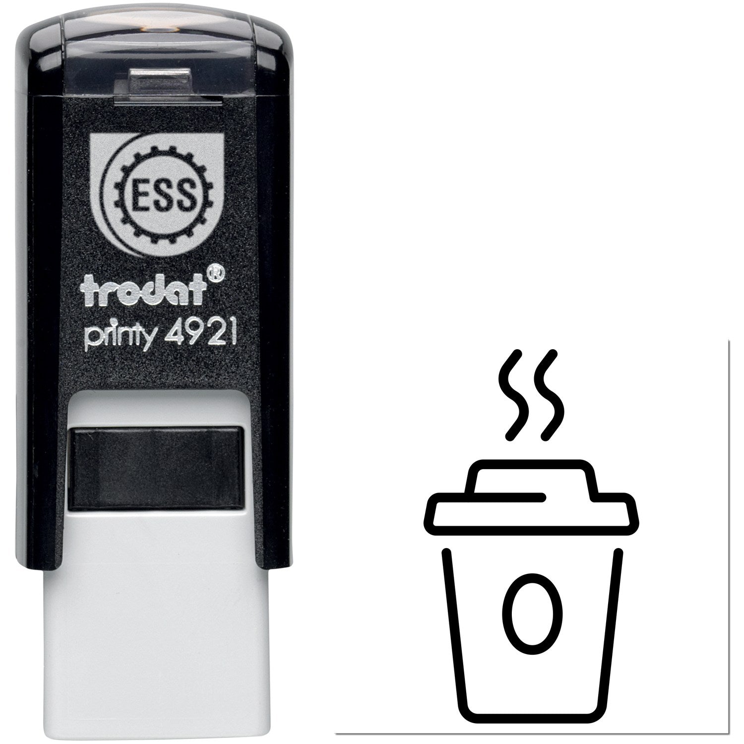 Self-Inking Java Joy Customer Loyalty Stamp featuring a black casing with a coffee cup icon, perfect for rewarding loyal customers.