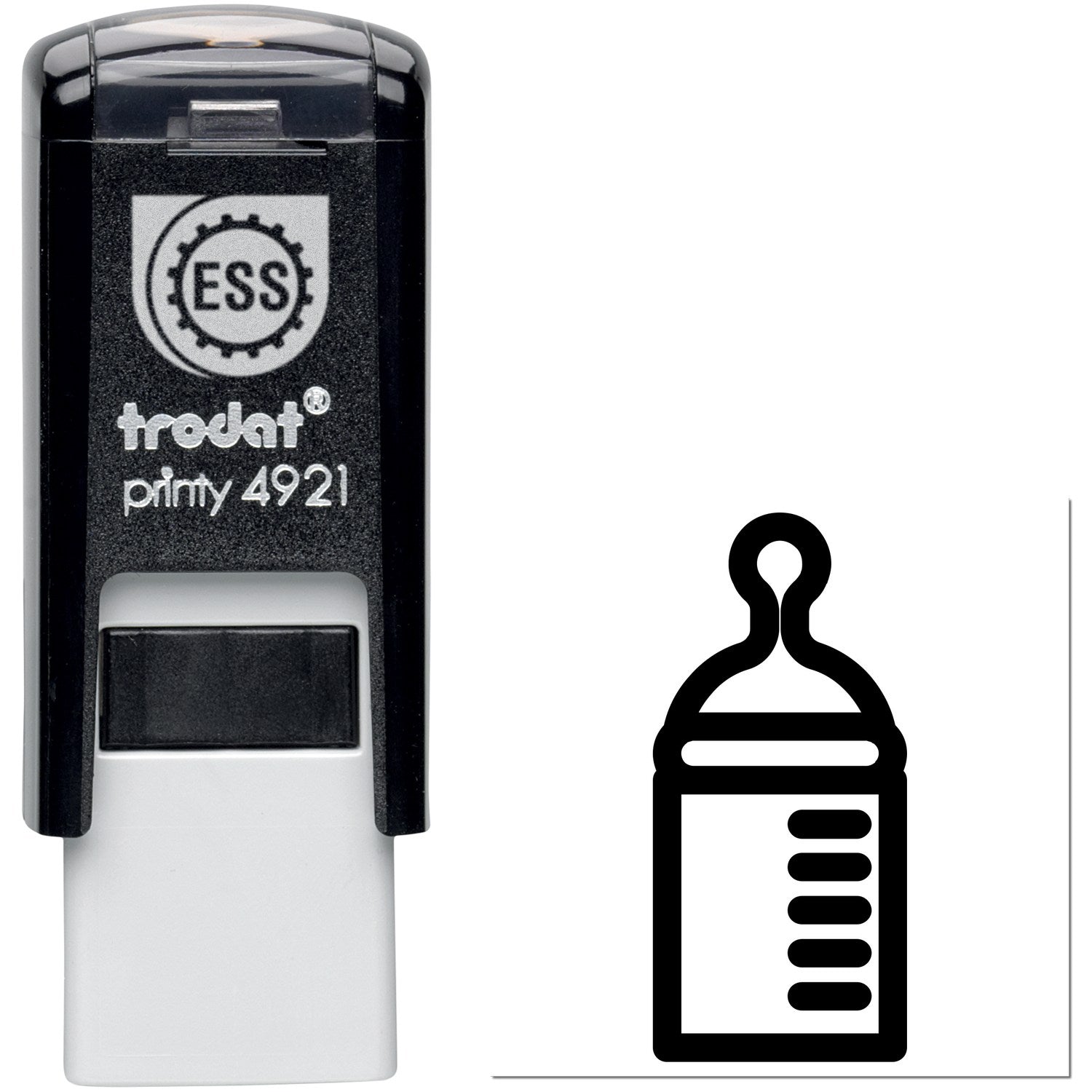 Self-Inking Bundle of Joy Frequent Buyer Stamp featuring a black and white design with a baby bottle icon, perfect for frequent buyers. Compact and efficient for easy stamping.