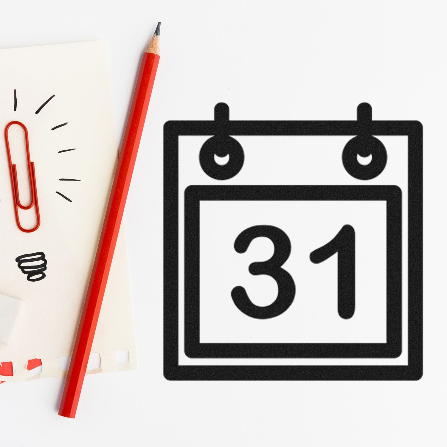 Self-Inking Monthly Loyalty Program Stamp with a calendar icon and red pencil on a white background, ideal for tracking customer rewards.