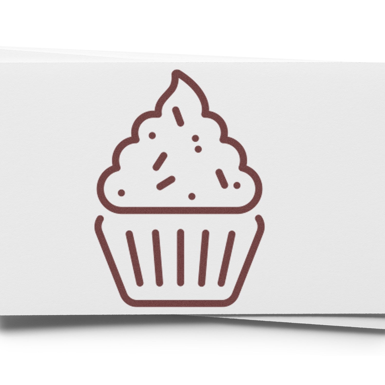 Wood Handle Happy Cupcakes Card Reward Rubber Stamp featuring a cupcake design on a white background, ideal for crafting and card-making projects.