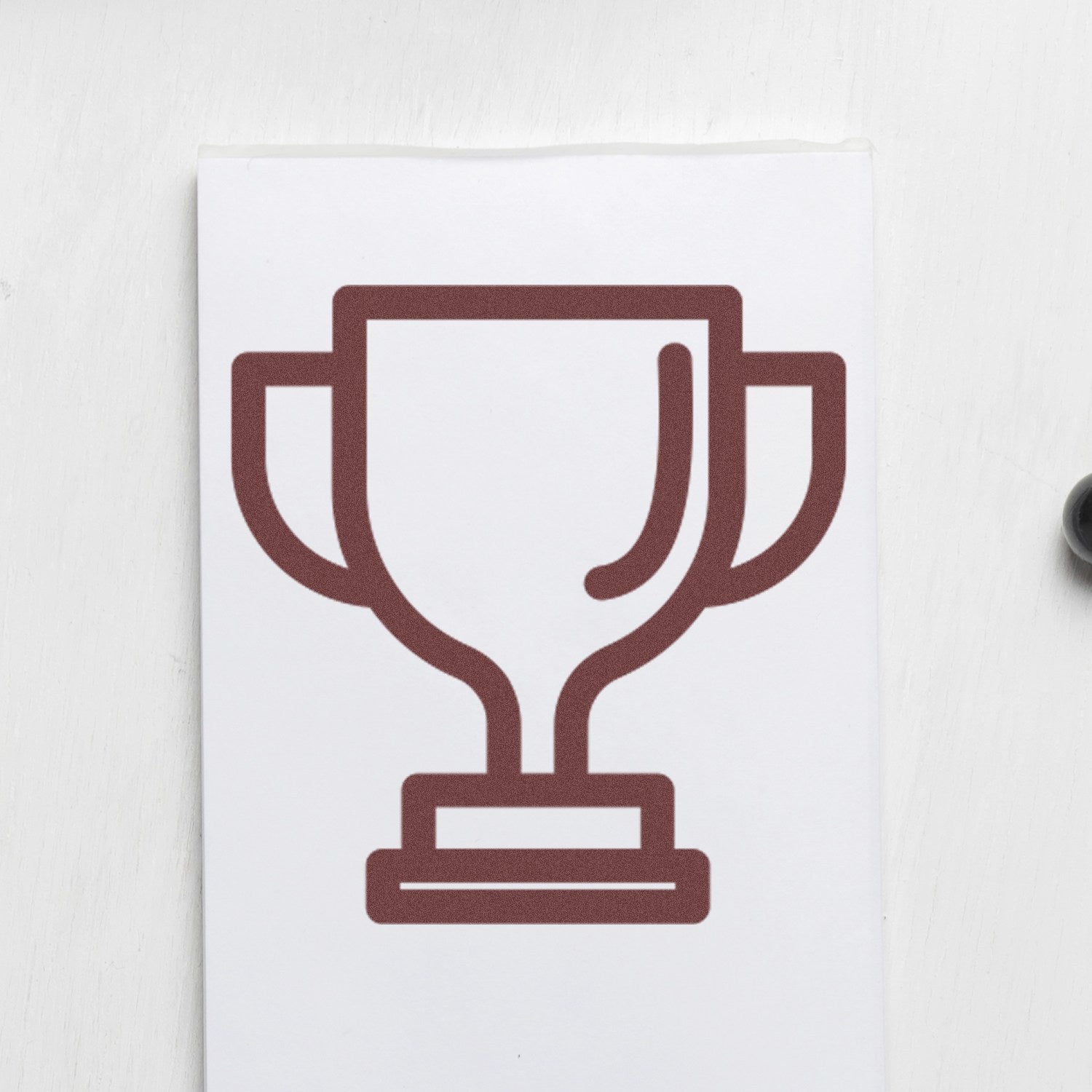 Wood Handle Winning Customer Reward Rubber Stamp with a trophy design, showcasing a sturdy wooden handle and detailed rubber stamp for rewarding achievements.