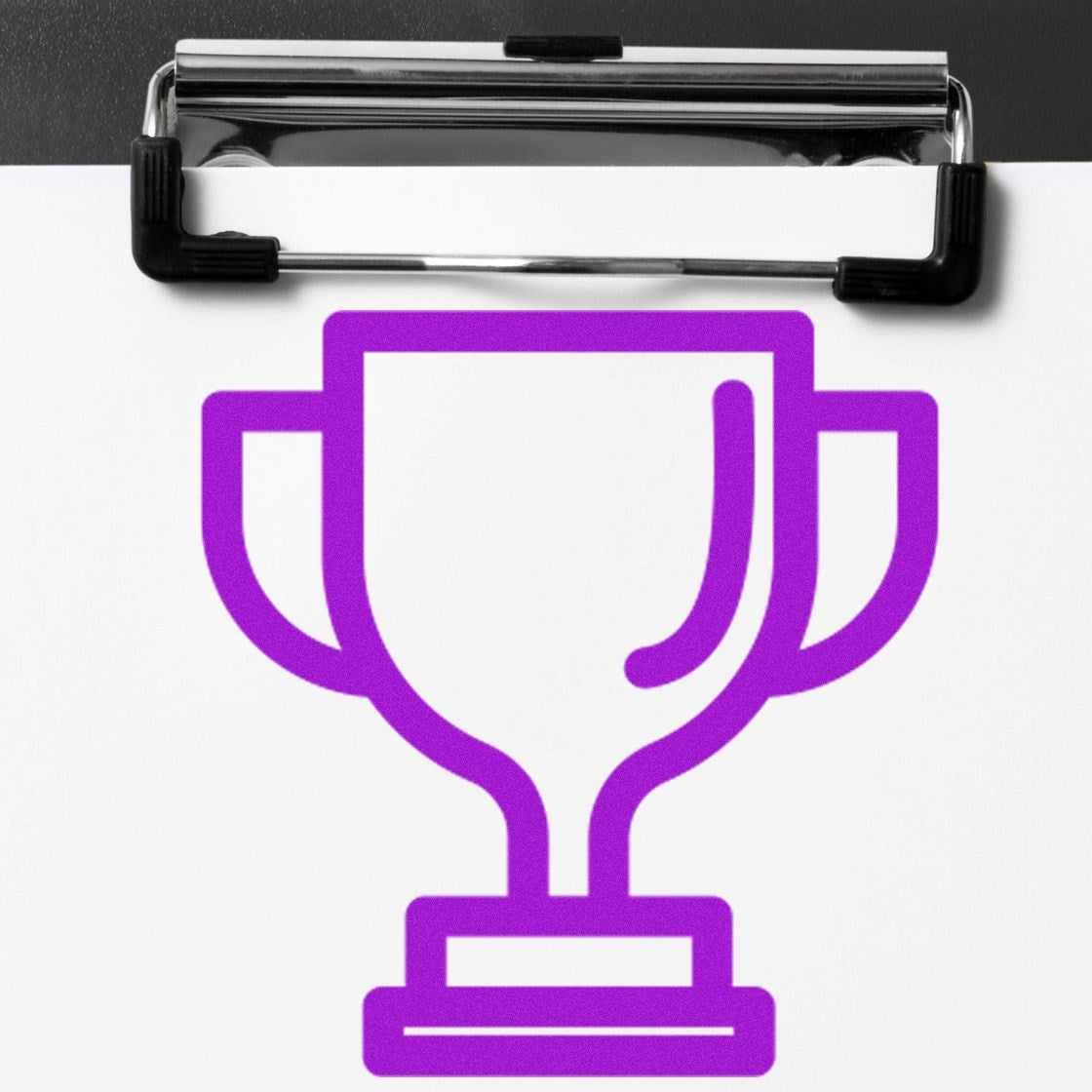 Self-Inking Winning Customer Reward Stamp featuring a vibrant purple trophy design on a white background, ideal for recognizing achievements and enhancing customer engagement.