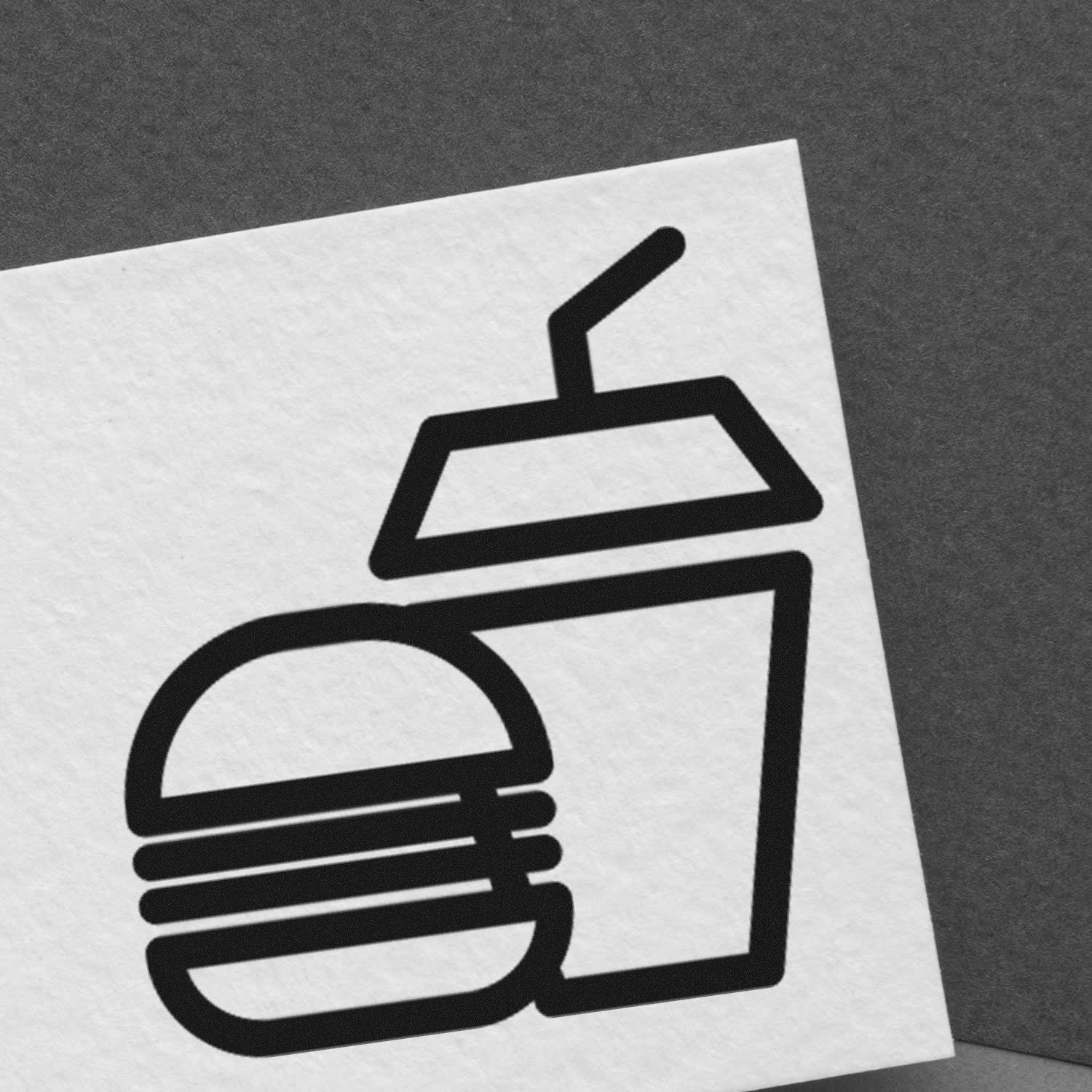 Wood Handle Burger Bliss Loyalty Punch Card Rubber Stamp featuring a burger and drink icon on a white card, ideal for loyalty programs. Perfect for cafes and restaurants.