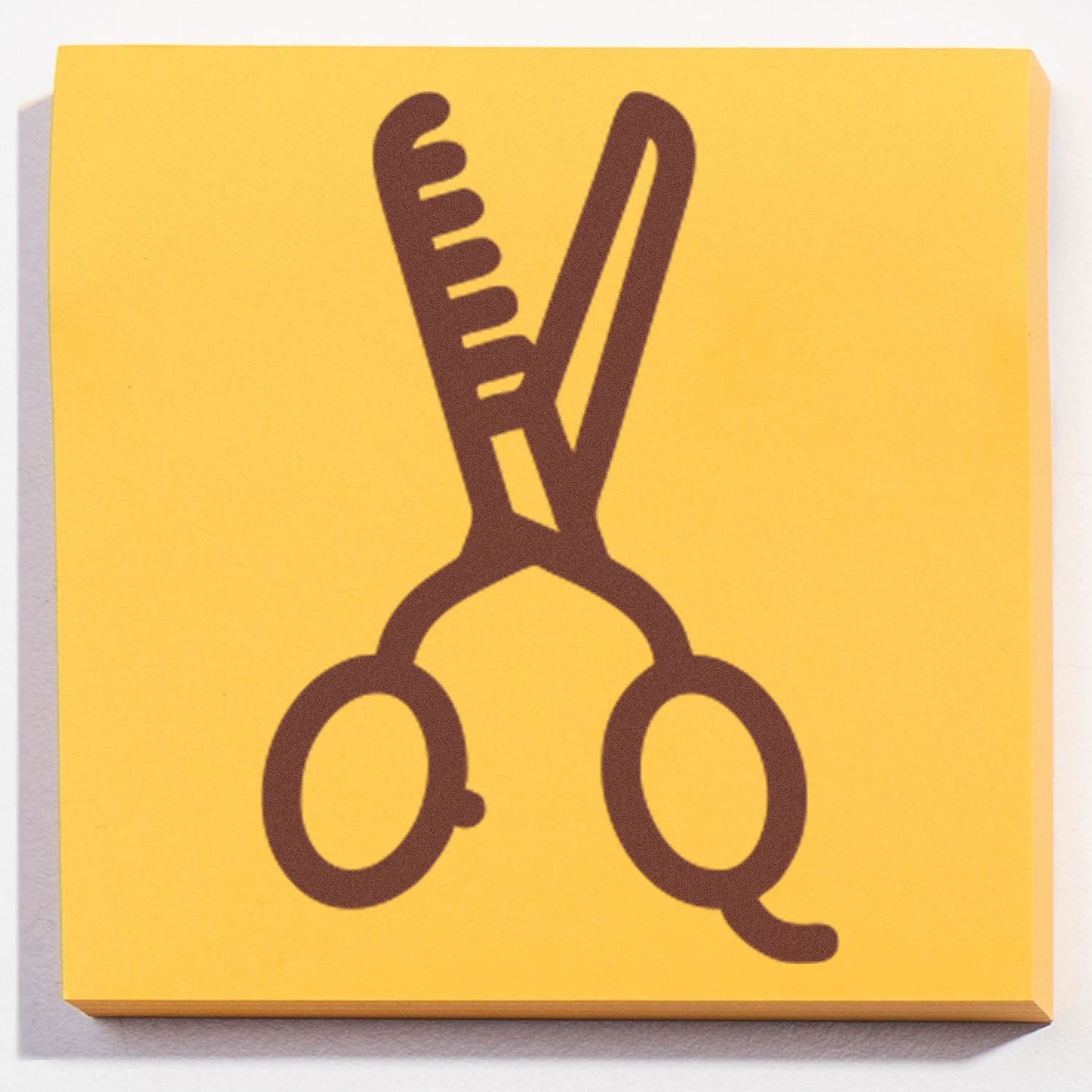 Wood Handle Stylin for Discounts Rubber Stamp featuring a brown scissor and comb design on a yellow background, ideal for crafting and promotions.