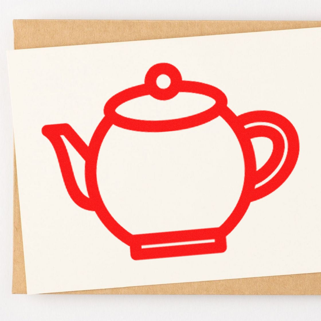 Self-Inking Steamy Rewards Loyalty Program Stamp featuring a red teapot design on a white card, perfect for customer loyalty programs.