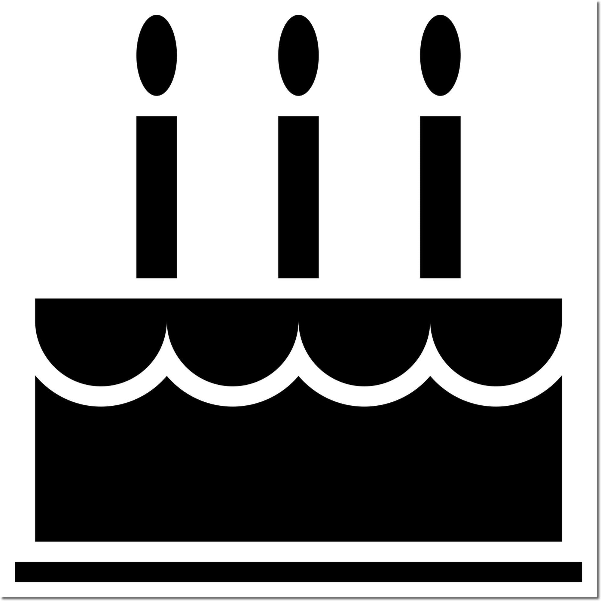 Self-Inking Cake Delight Incentive Stamp featuring a black cake design with three candles, perfect for rewarding achievements. Compact and easy to use for teachers and parents.