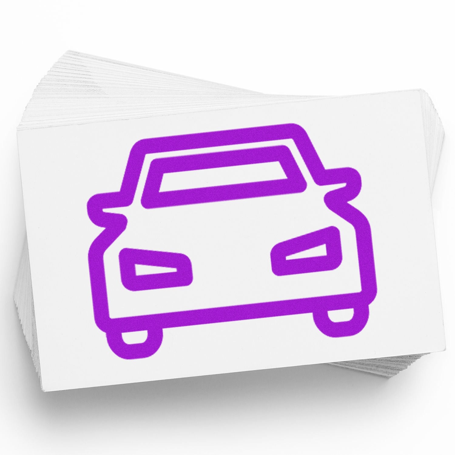 Wood Handle Driving Loyalty Card Rubber Stamp with a purple car icon design, ideal for marking loyalty cards. Features a sturdy wood handle for easy use.