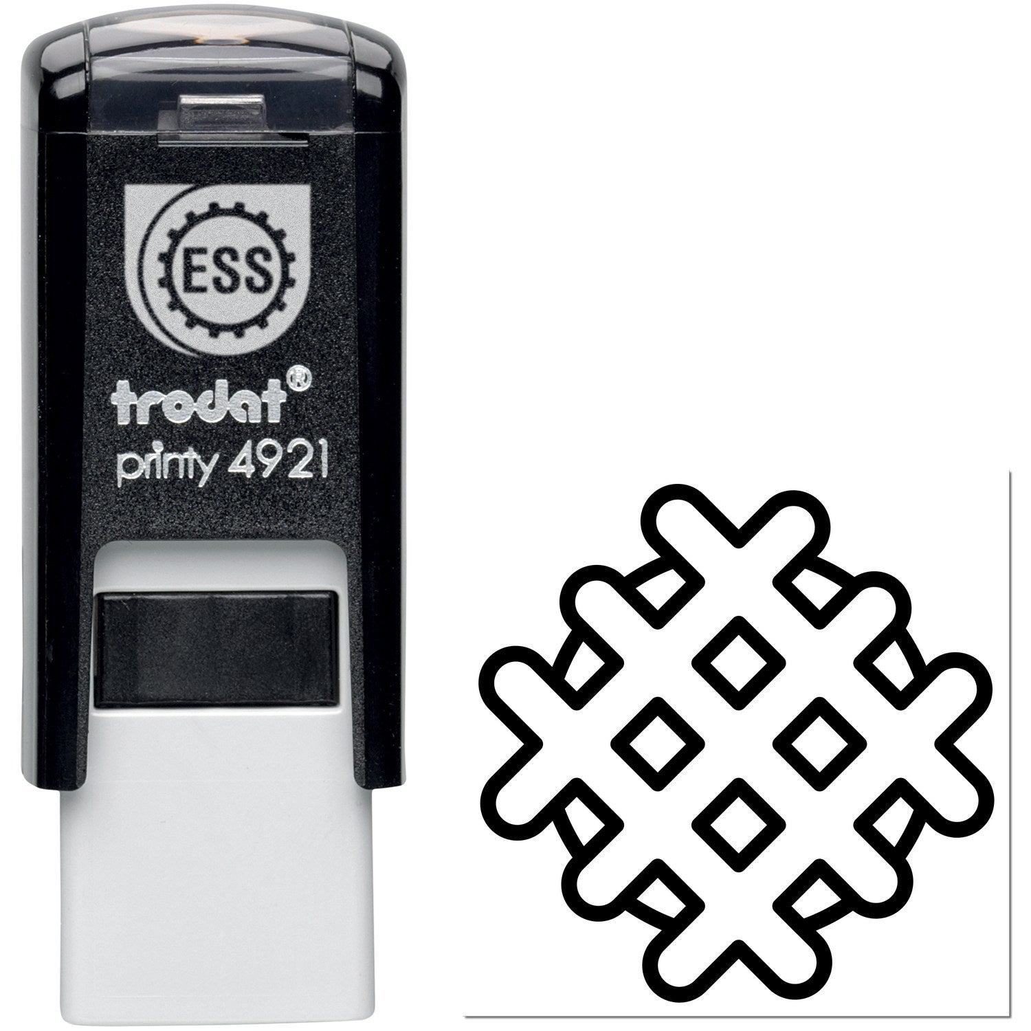 Self-Inking Wonderful Waffle Loyalty Points Stamp, featuring a black casing with a waffle pattern imprint design, ideal for rewarding customer loyalty.