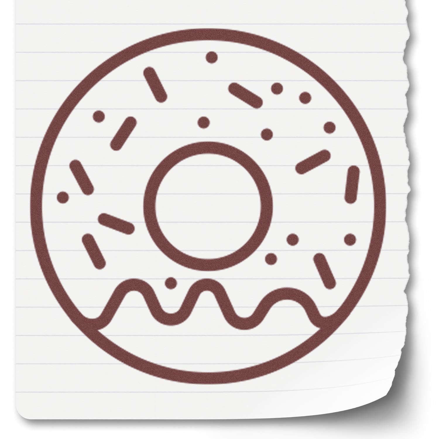 Wood Handle Doughnut Delight Repeat Customer Rubber Stamp featuring a doughnut design with sprinkles and wavy lines, perfect for adding a fun touch to packaging or stationery.