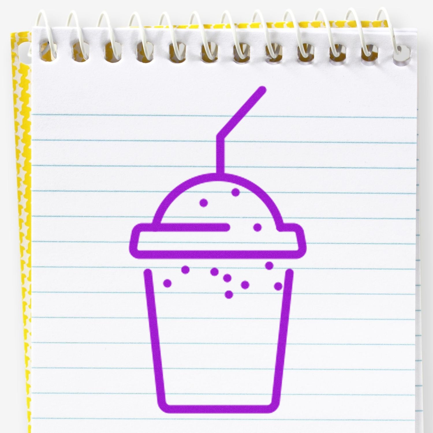 Self-Inking Shake Membership Stamp on a lined notepad, featuring a purple shake cup icon with a straw. Perfect for clubs and loyalty programs.