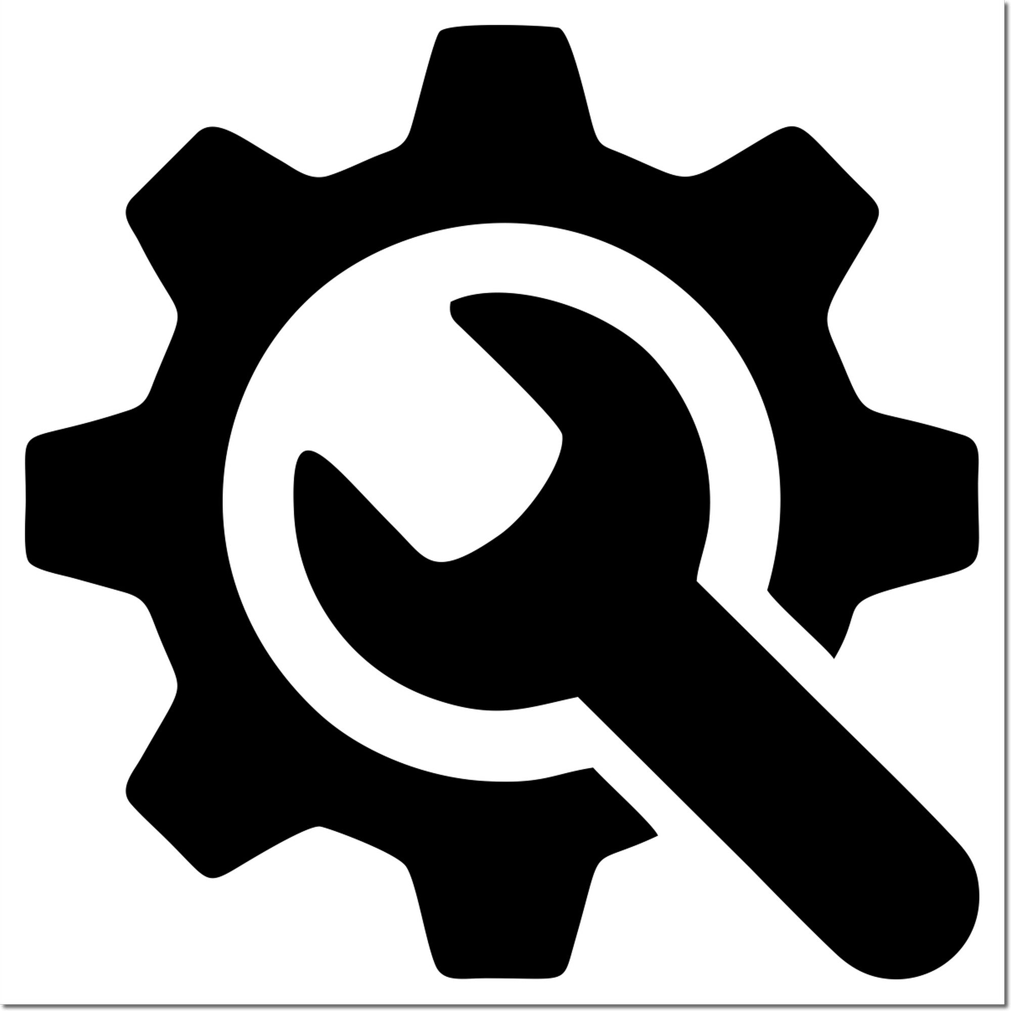 Wood Handle Tool Reward Program Rubber Stamp with a black imprint design, featuring a gear and wrench icon, ideal for marking achievements in tool-related programs.