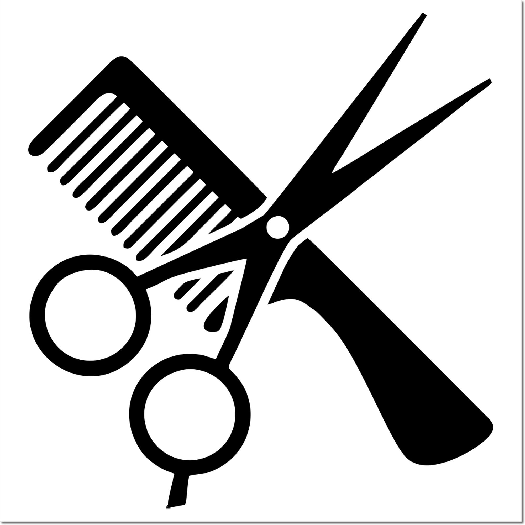 Self-Inking Haircuts Loyalty Incentive Stamp featuring a black design with scissors and comb icons, ideal for salon rewards programs.