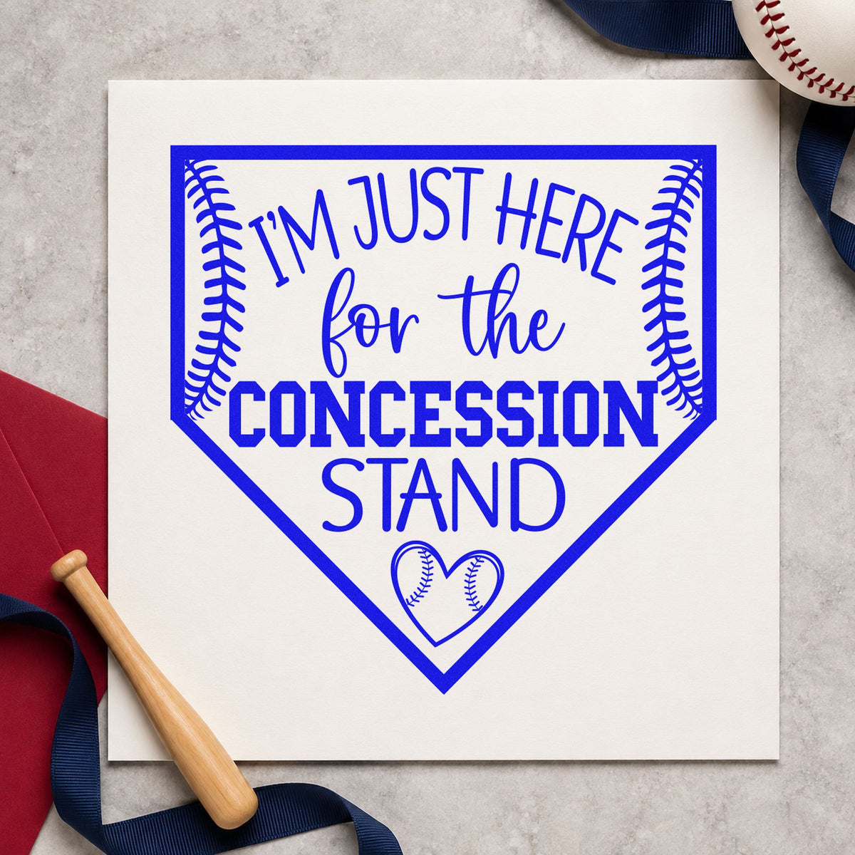 Concession Stand Fan craft stamp in blue ink on cardstock, an easy option for bleacher scrapbook pages.