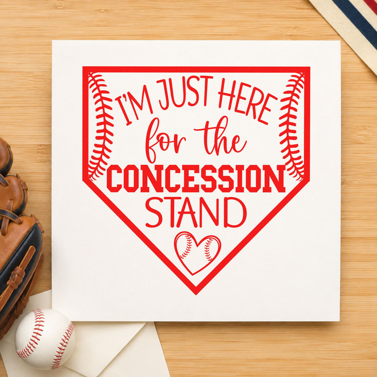 Concession Stand Fan rubber stamp shown in red ink, stamped for projects such as party food tents.