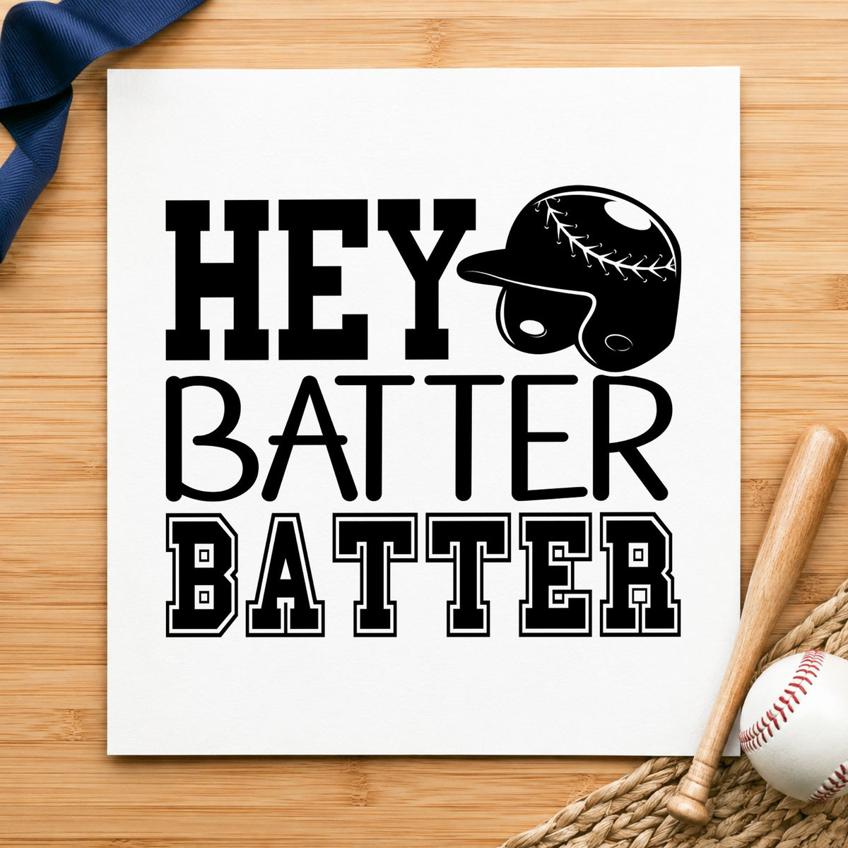 Hey Batter Batter rubber stamp printed in black ink, ready for little league cards and similar paper crafts.