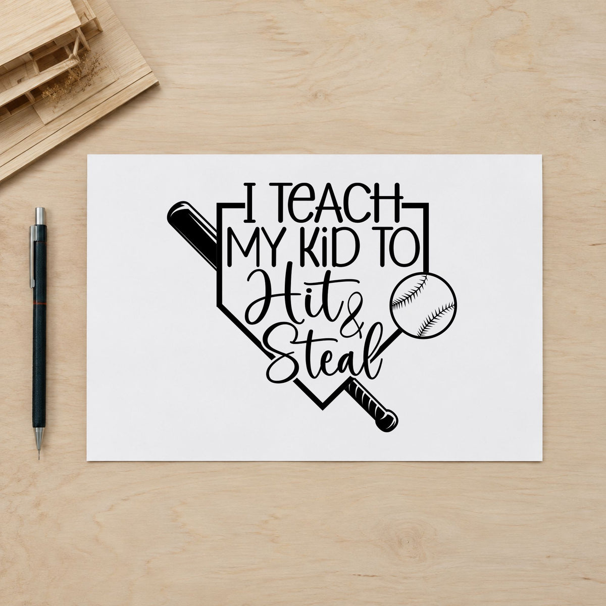 Hit and Steal Home Plate rubber stamp printed in black ink, ready for game day tees and similar paper crafts.