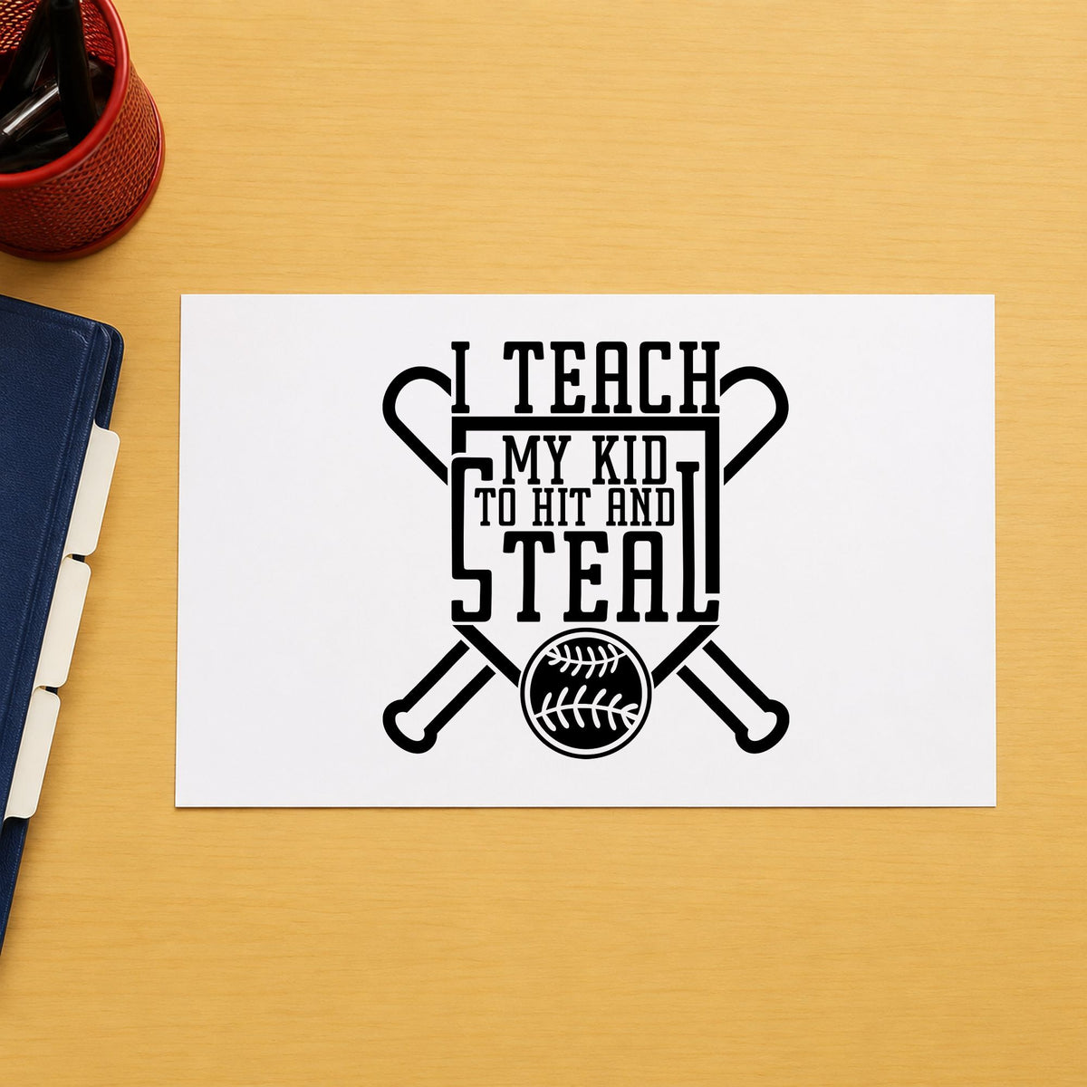 Hit and Steal Shield rubber stamp printed in black ink, ready for equipment bag tags and similar paper crafts.