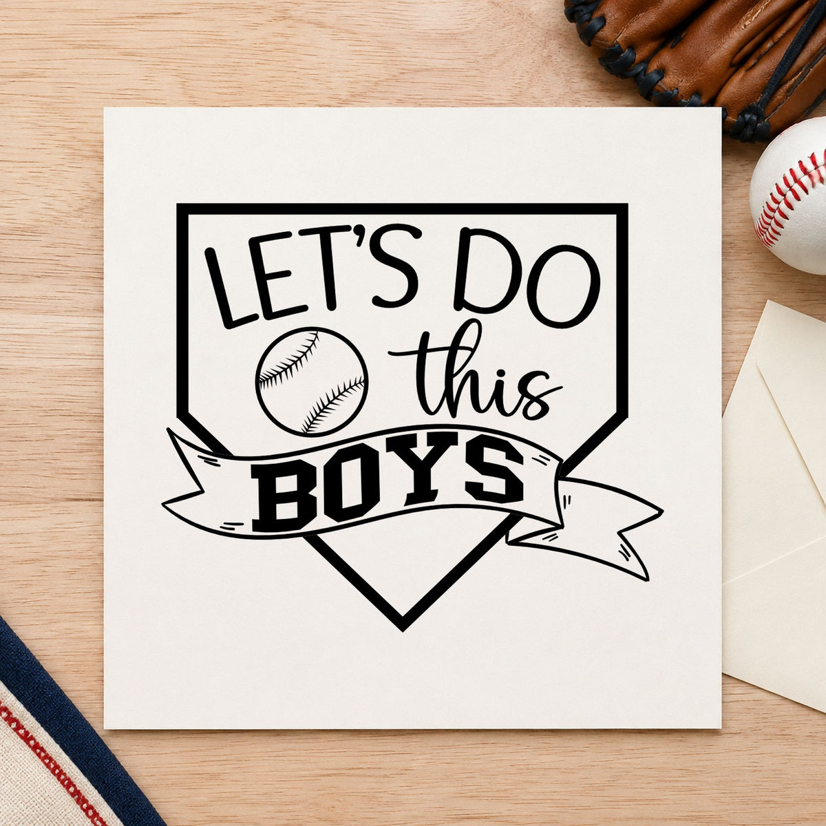 Let's Do This Boys Pennant rubber stamp printed in black ink, ready for pregame cards and similar paper crafts.