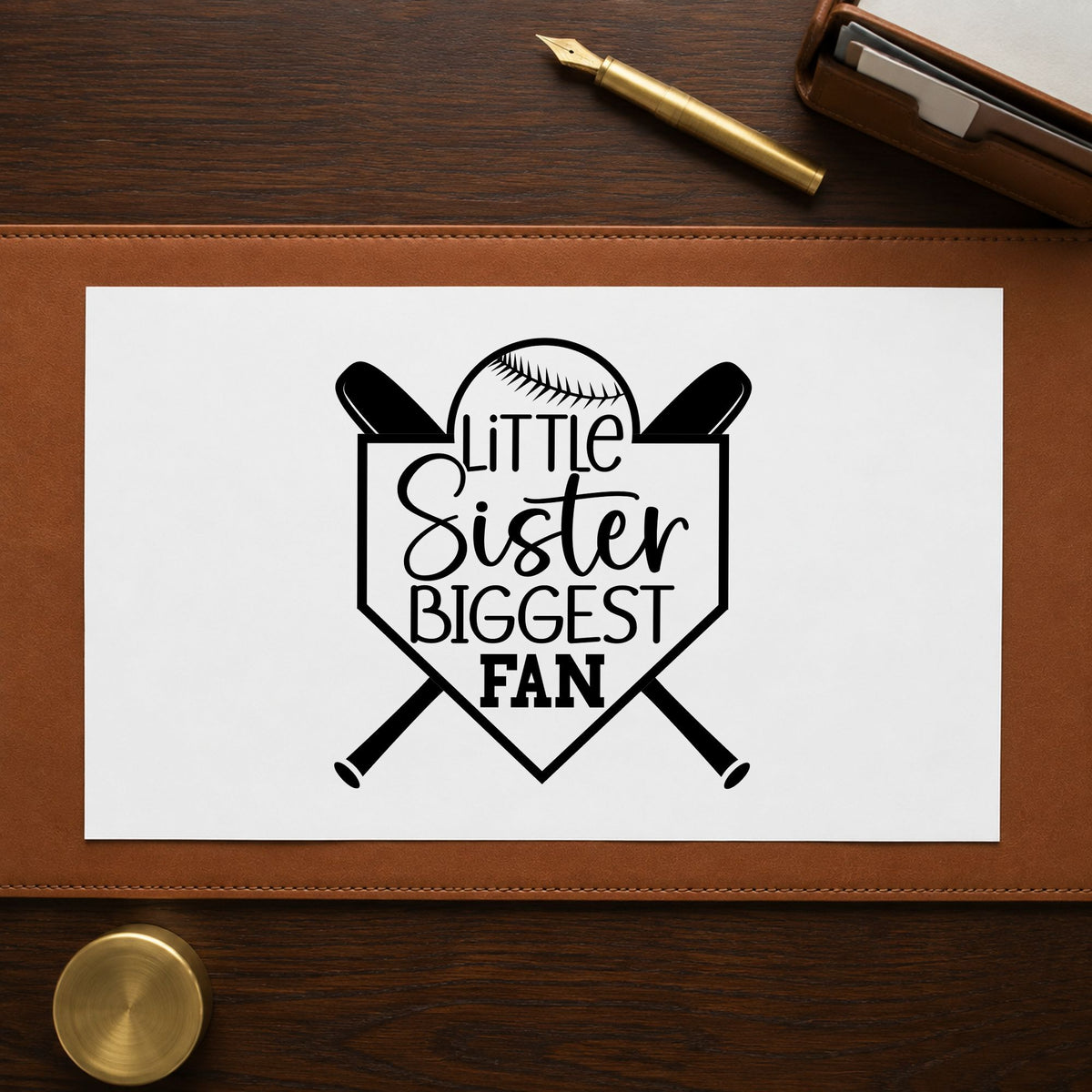 Little Sister Biggest Fan rubber stamp printed in black ink, ready for party favor tags and similar paper crafts.