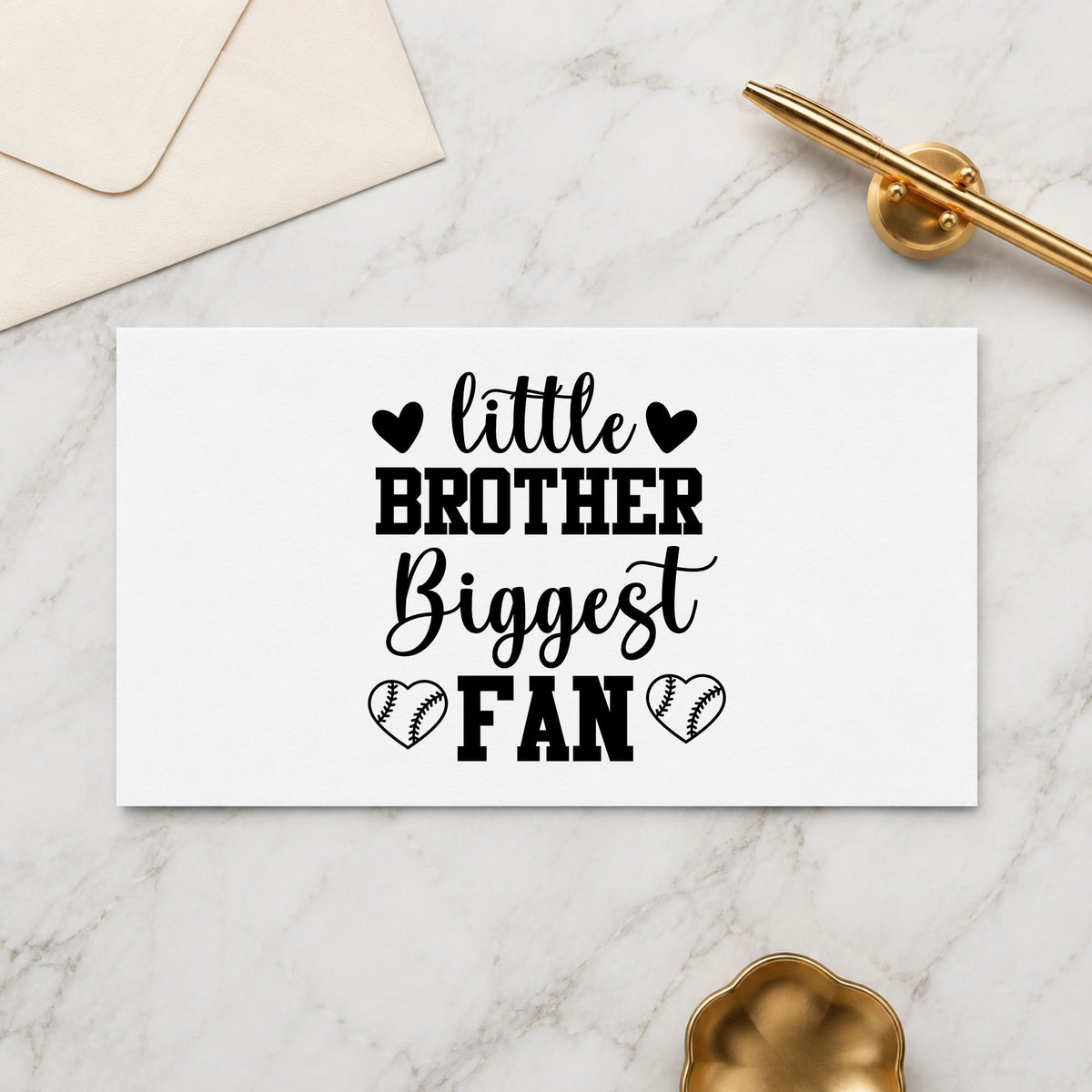 Little Brother Heart Fan rubber stamp printed in black ink, ready for party favor tags and similar paper crafts.