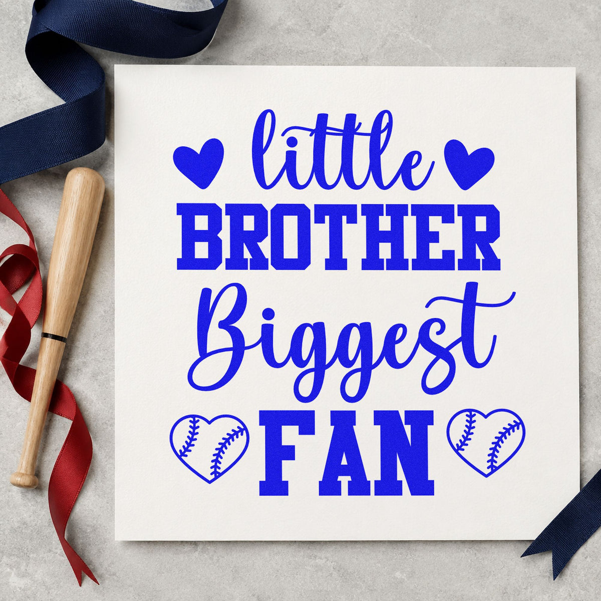 Little Brother Heart Fan craft stamp in blue ink on cardstock, an easy option for coloring crafts.