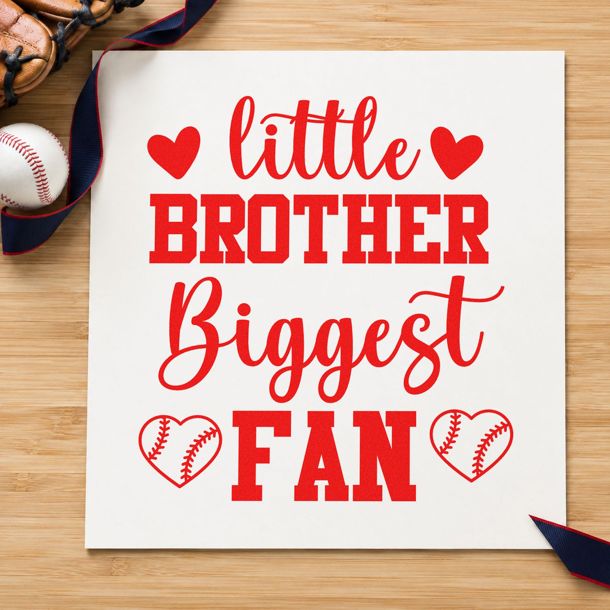 Little Brother Heart Fan rubber stamp shown in red ink, stamped for projects such as snack pouch labels.