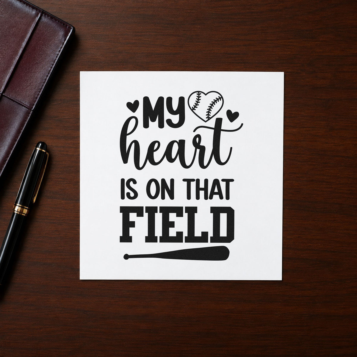 Heart on the Field Bat craft stamp in black ink on cardstock, an easy option for scrapbook action pages.