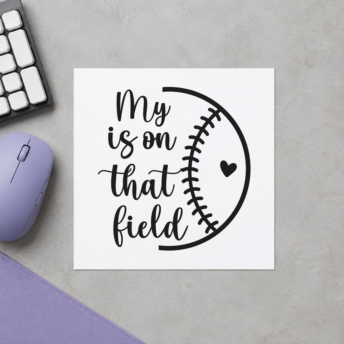 Heart on the Field Half Ball craft stamp in black ink on cardstock, an easy option for scrapbook corner accents.