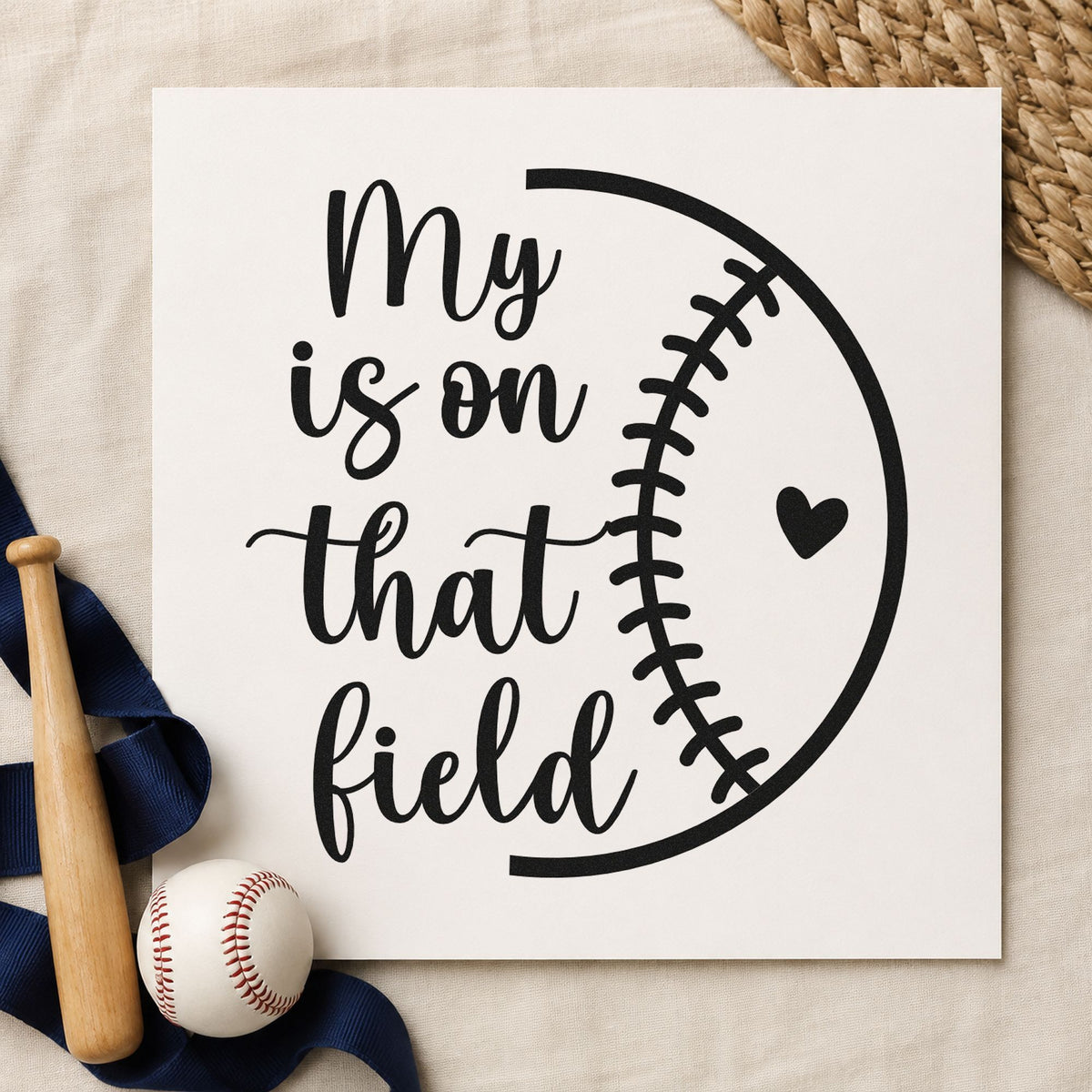 Heart on the Field Half Ball rubber stamp printed in black ink, ready for minimalist cards and similar paper crafts.