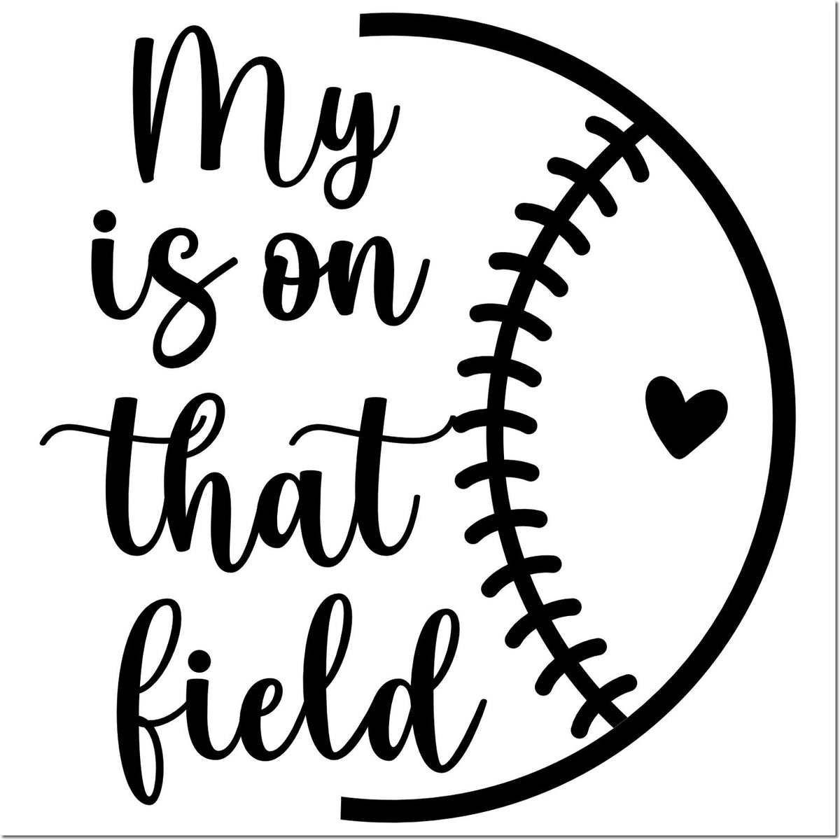 Black football-themed custom stamp/seal with My heart is on that field text, football seam graphic, and small heart on white.