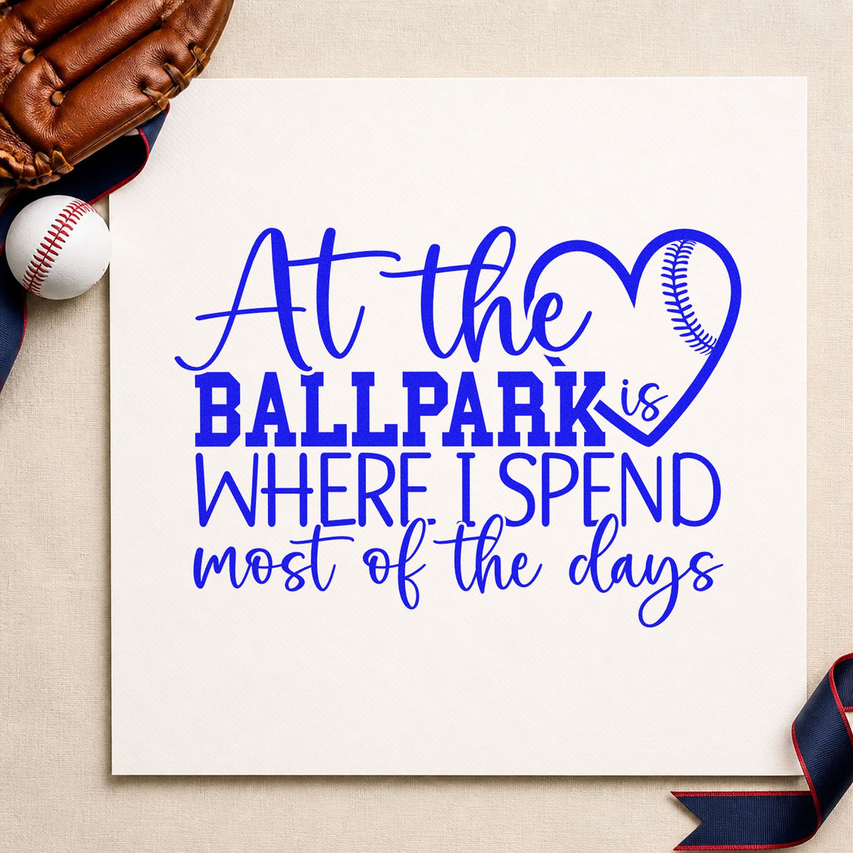 At the Ballpark craft stamp in blue ink on cardstock, an easy option for grandparent letters.