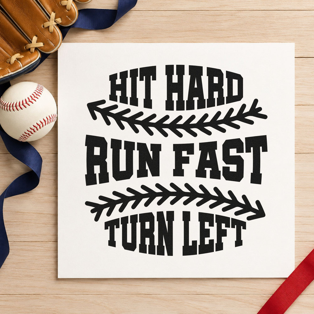 Hit Hard Run Fast craft stamp imprint in black ink on a handmade project, one idea being team water labels.