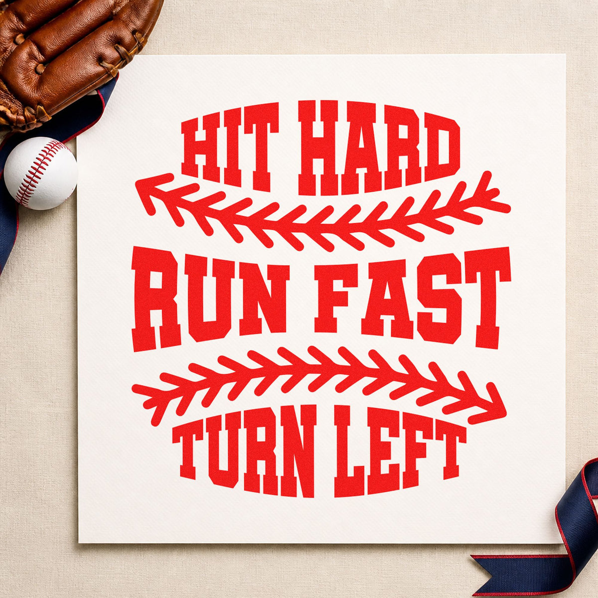 Hit Hard Run Fast rubber stamp shown in red ink, stamped for projects such as bedroom door signs.