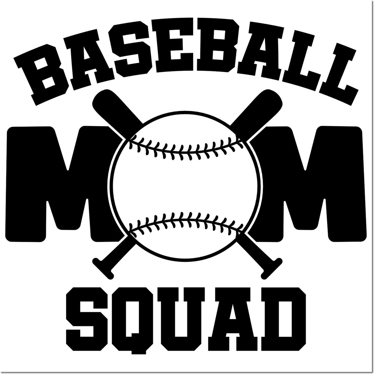 Black baseball team stamp and seal with crossed bats, baseball, and bold BASEBALL SQUAD text.