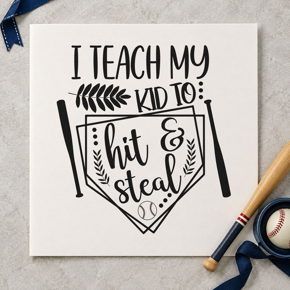 Hit and Steal Baseball Pennant rubber stamp printed in black ink, ready for pennant birthday cards and similar paper crafts.