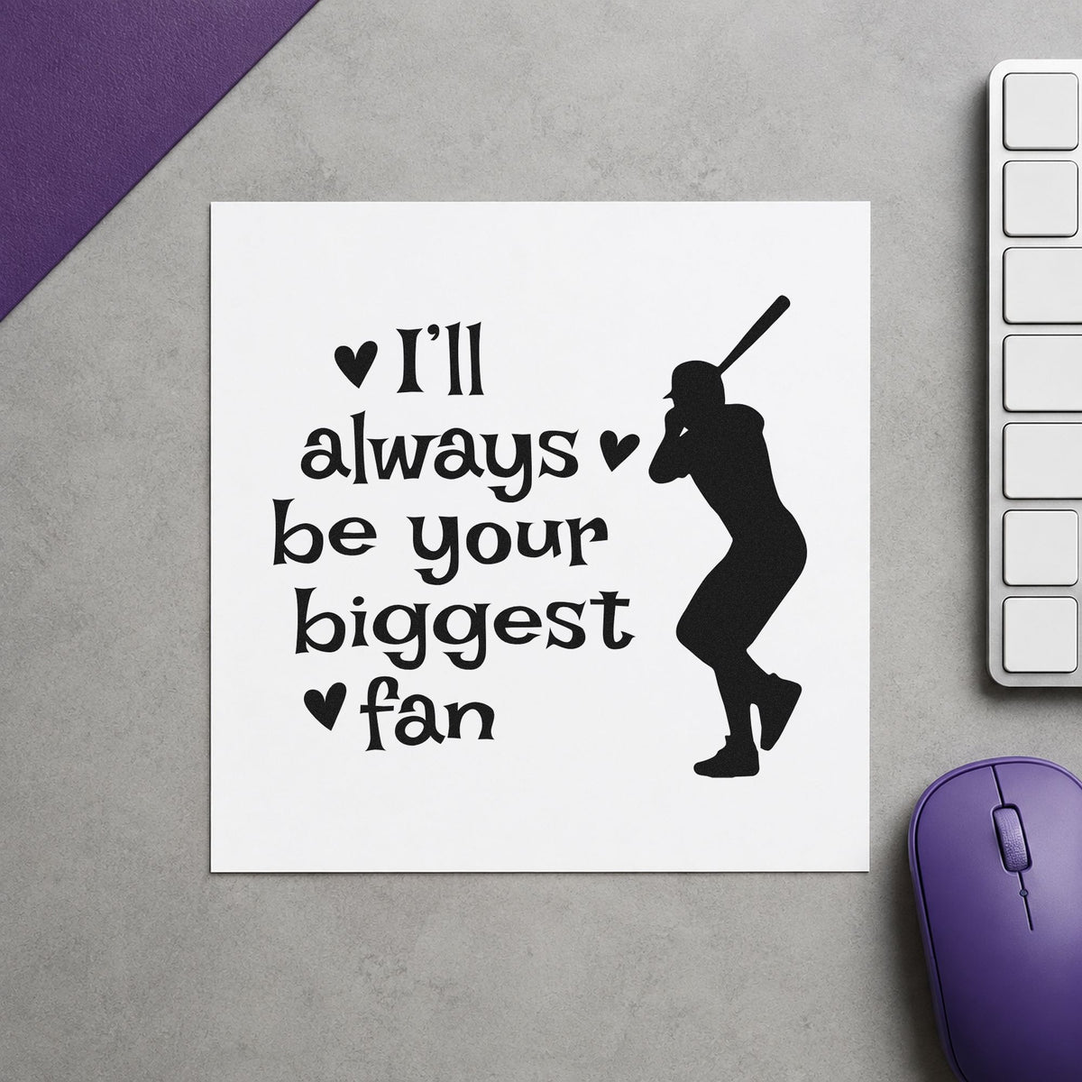 Biggest Fan Batter craft stamp in black ink on cardstock, an easy option for walk-up night signs.