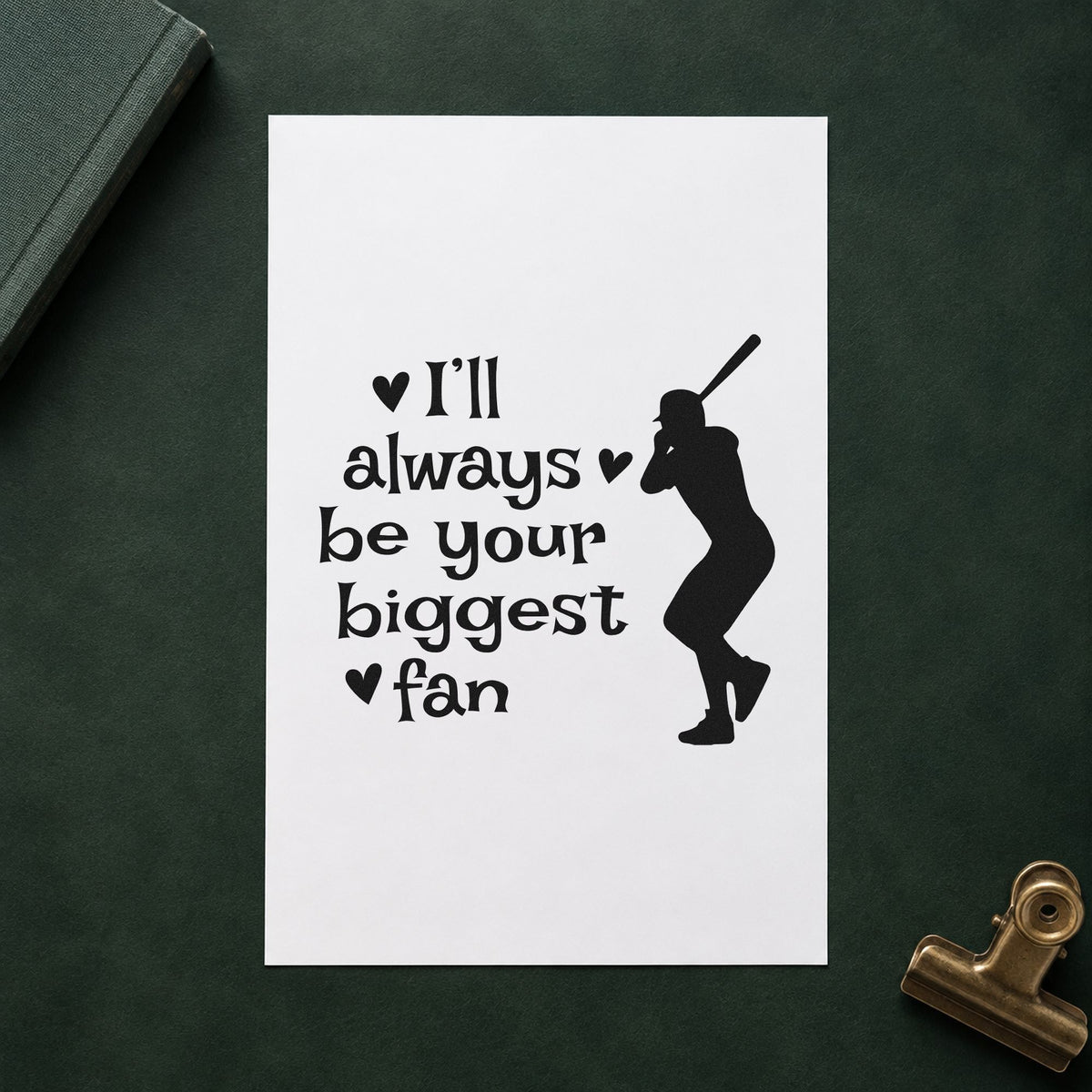 Biggest Fan Batter rubber stamp printed in black ink, ready for grandparent keepsakes and similar paper crafts.