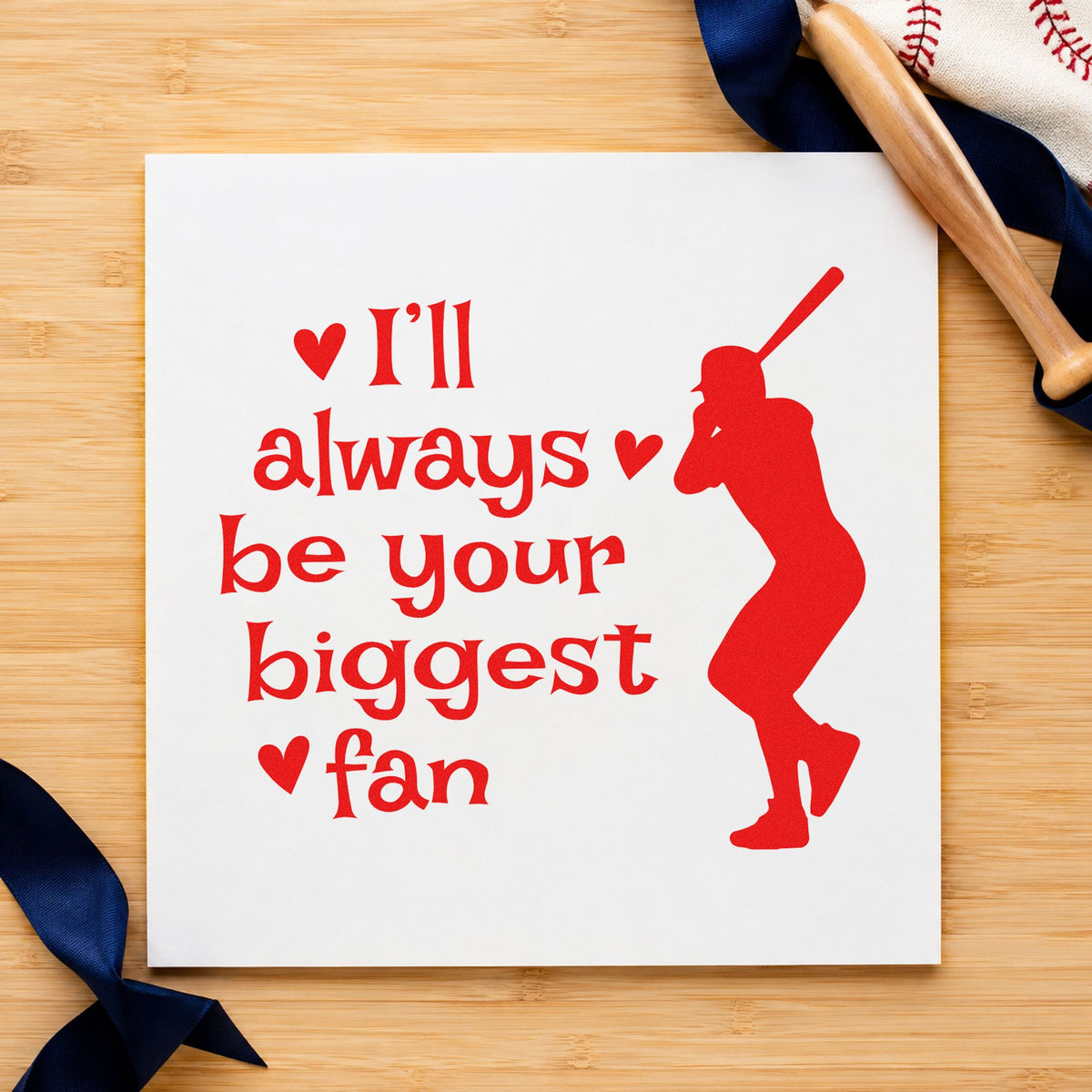 Biggest Fan Batter rubber stamp shown in red ink, stamped for projects such as lunchbox notes.