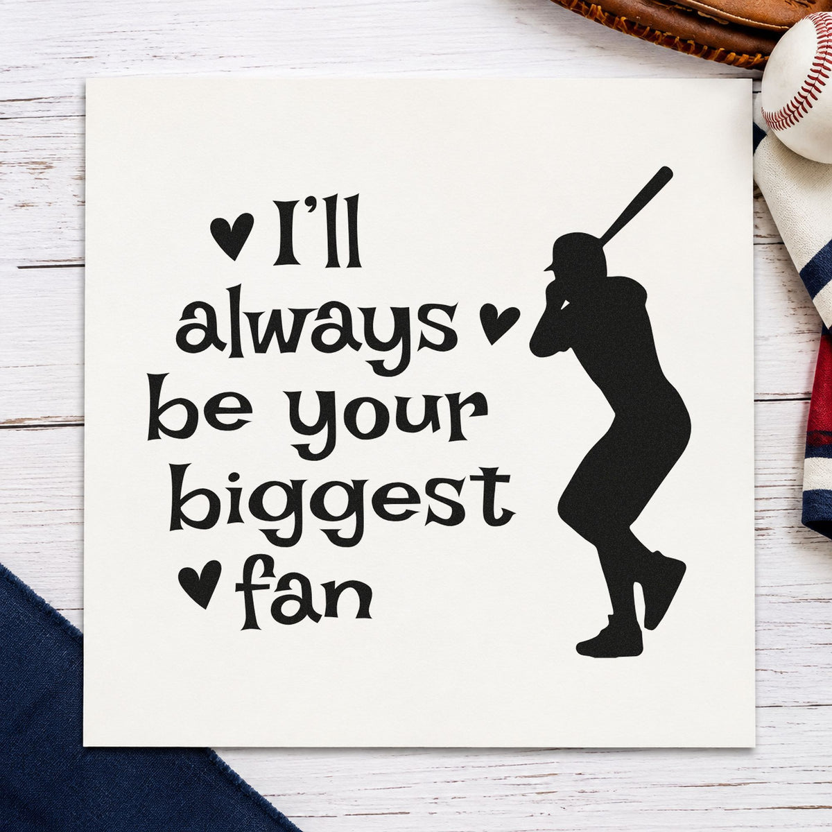 Biggest Fan Batter rubber stamp printed in black ink, ready for batter birthday cards and similar paper crafts.