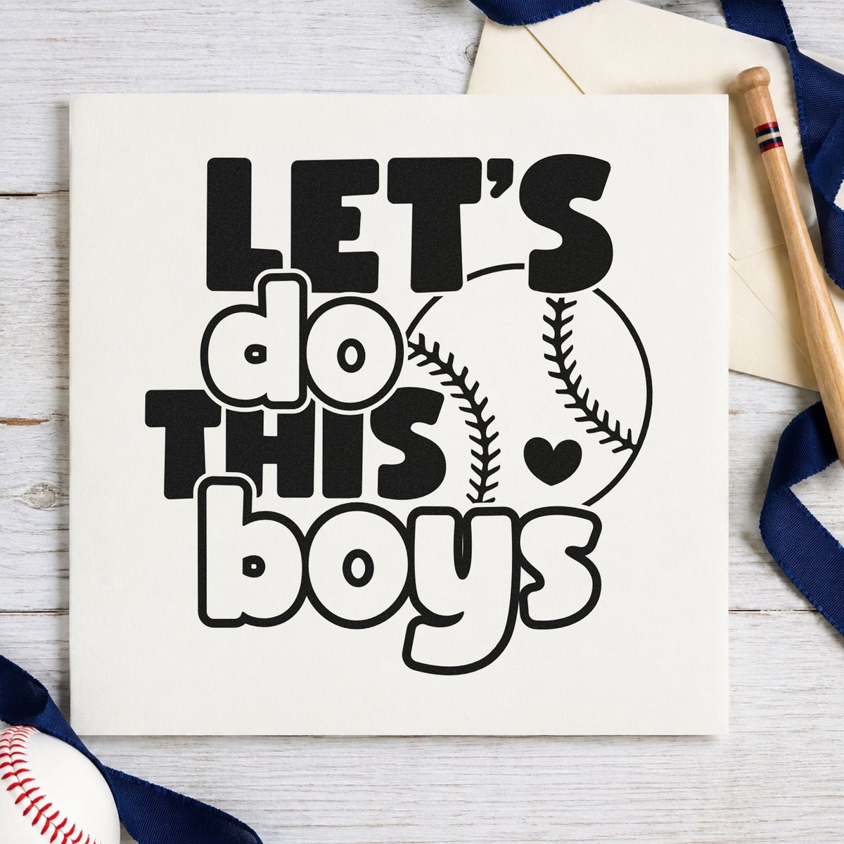 Let's Do This Boys Baseball craft stamp imprint in black ink on a handmade project, one idea being team snack bags.