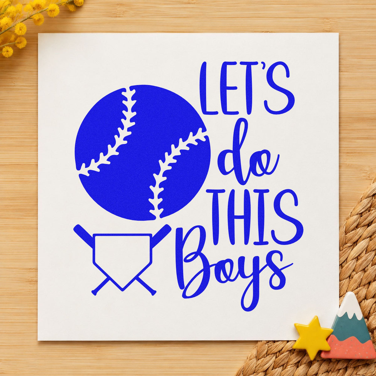 Let's Do This Boys Plate craft stamp imprinted in blue ink on paper, a design suited to team tee transfers.