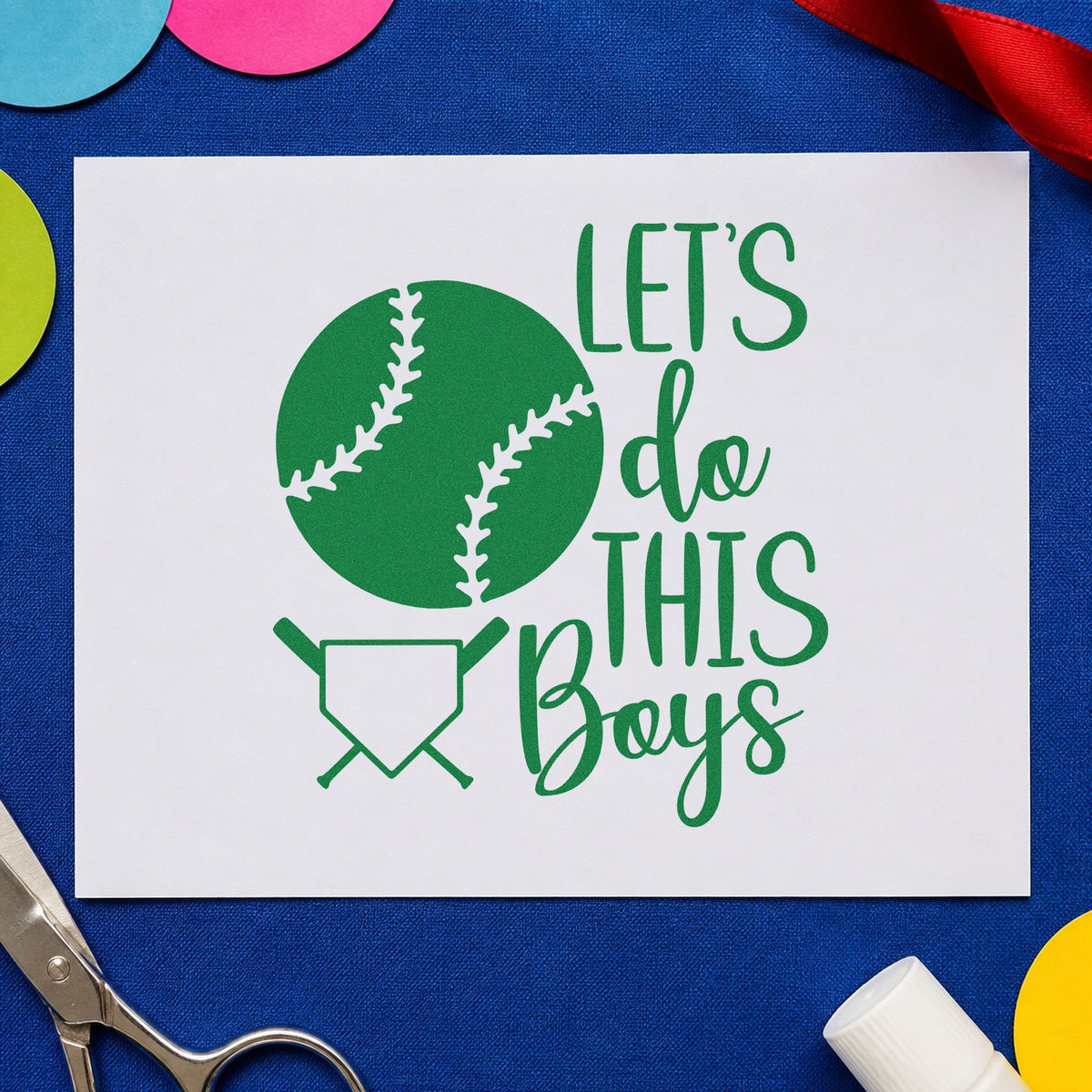 Let's Do This Boys Plate craft stamp imprint in green ink on a handmade project, one idea being car window crafts.