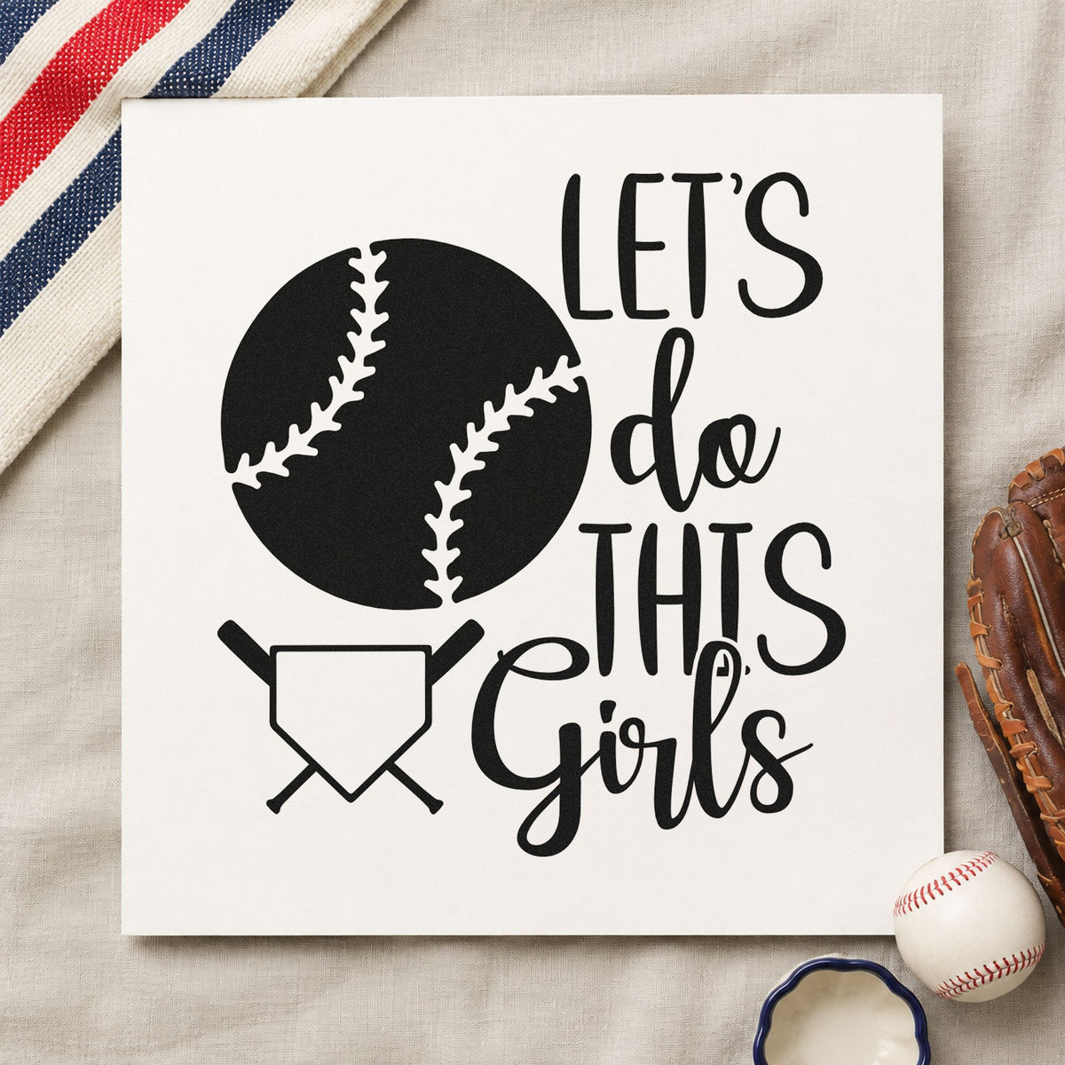 Let's Do This Girls Plate rubber stamp printed in black ink, ready for crest team cards and similar paper crafts.