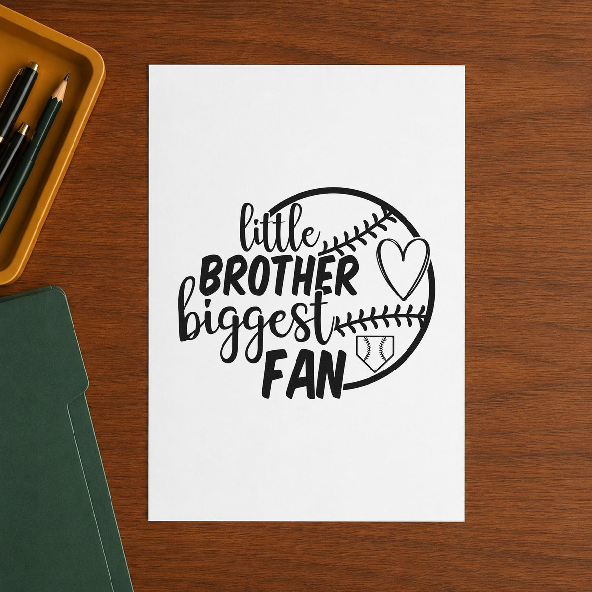 Little Brother Half Ball Fan rubber stamp printed in black ink, ready for birth announcements and similar paper crafts.