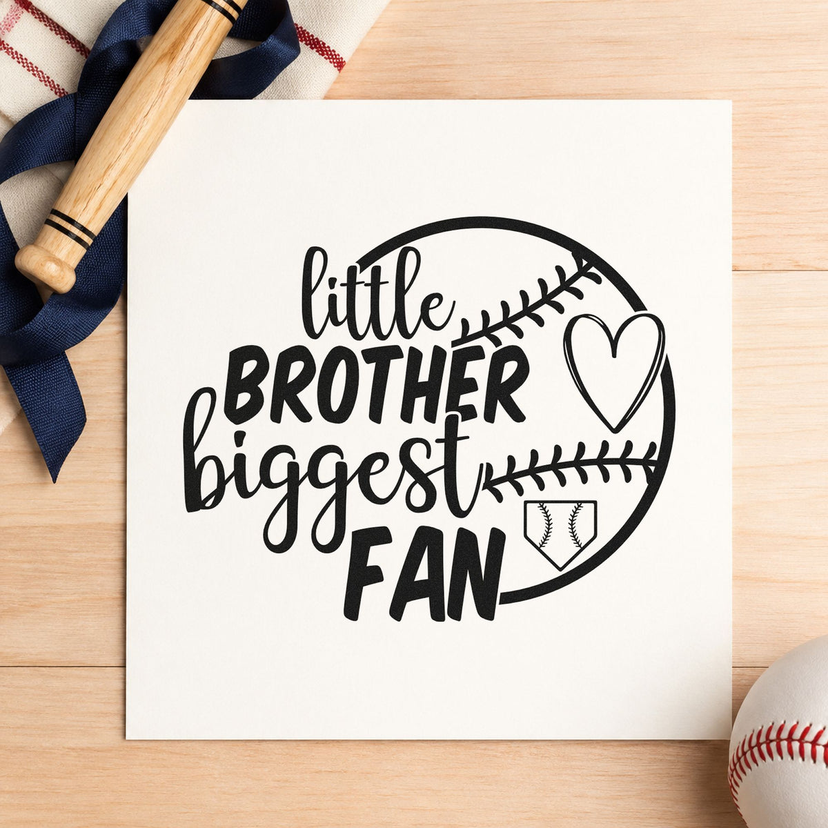 Little Brother Half Ball Fan rubber stamp printed in black ink, ready for minimal brother cards and similar paper crafts.