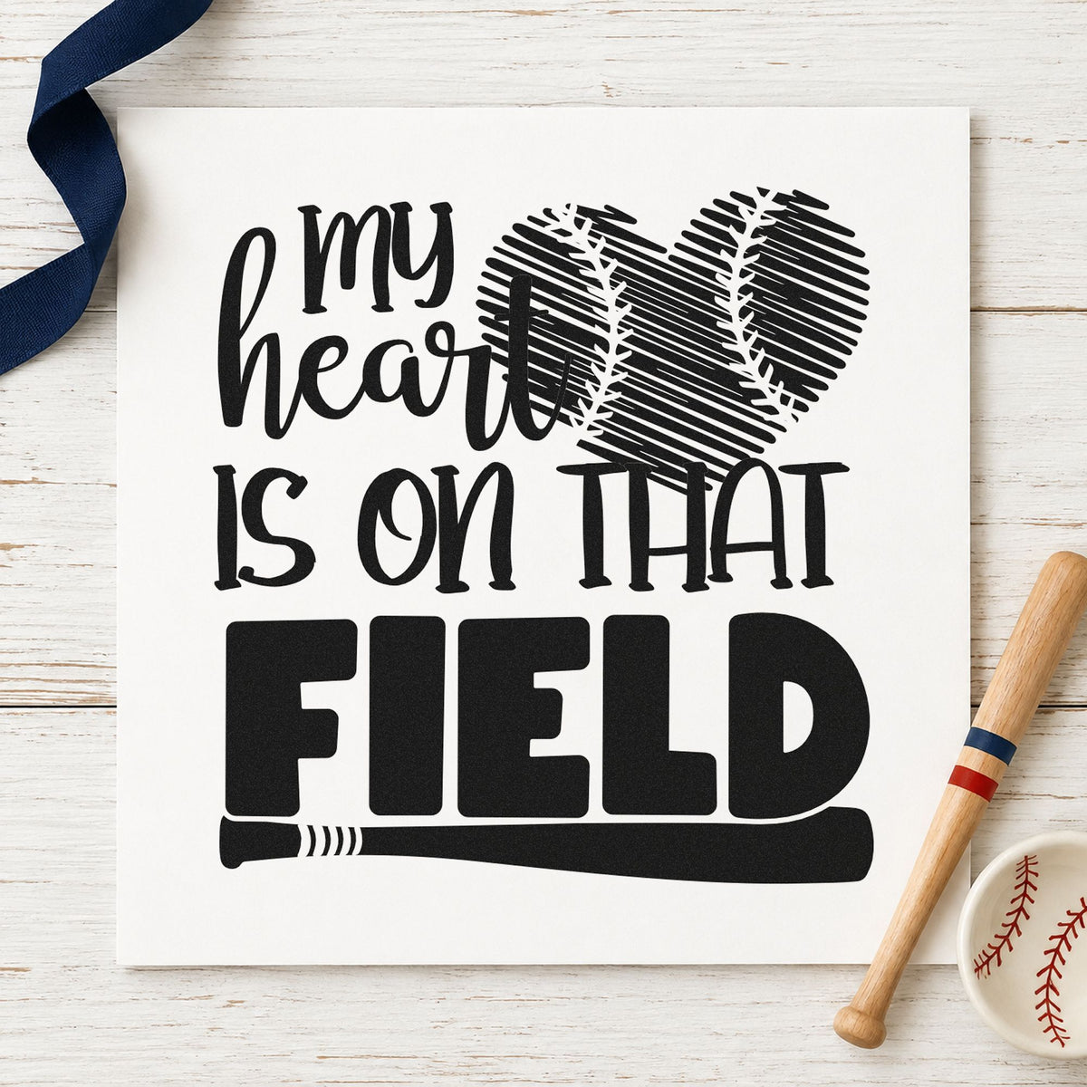 Distressed Baseball Heart Field rubber stamp printed in black ink, ready for rustic parent cards and similar paper crafts.