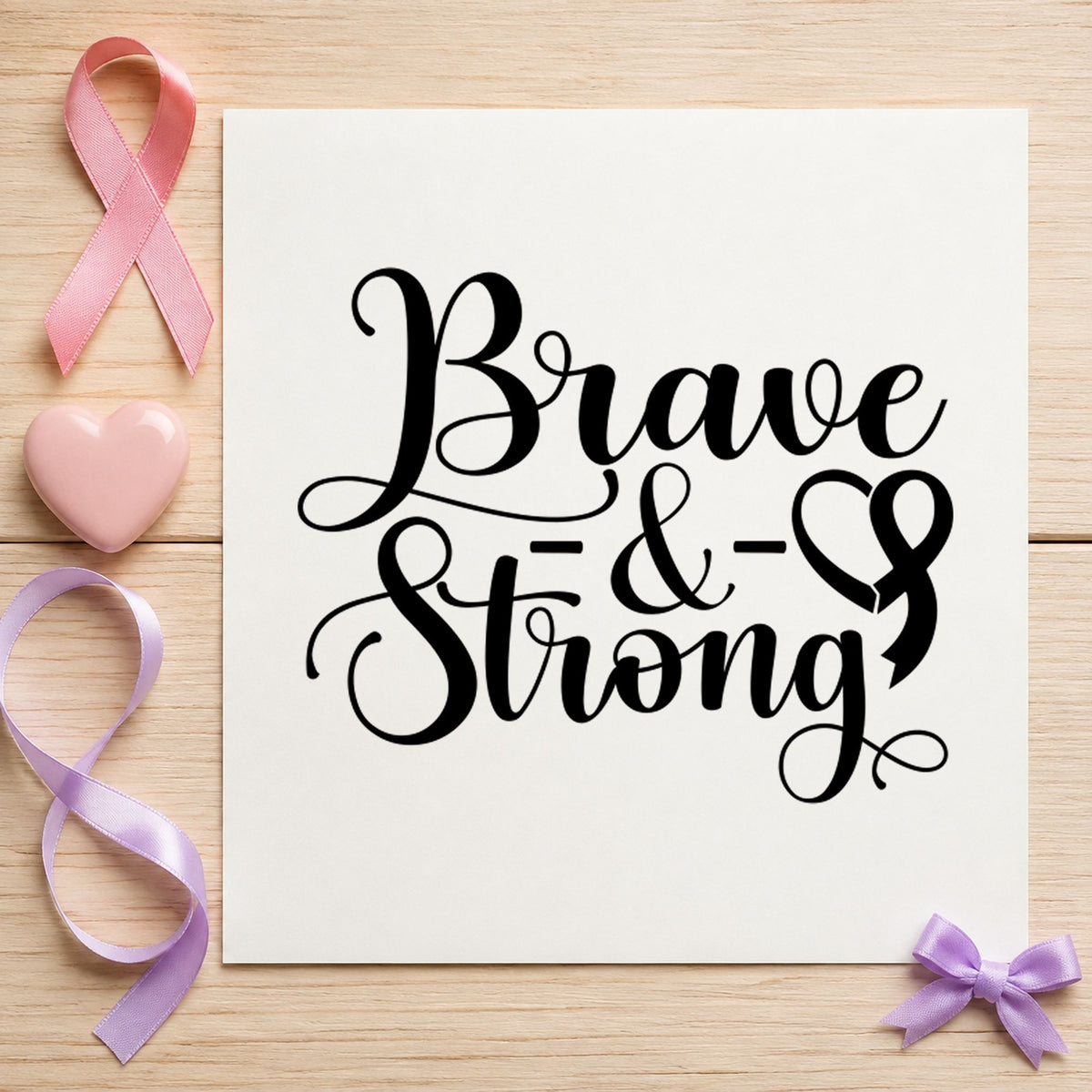 Brave and Strong rubber stamp printed in black ink, ready for encouragement cards and similar paper crafts.