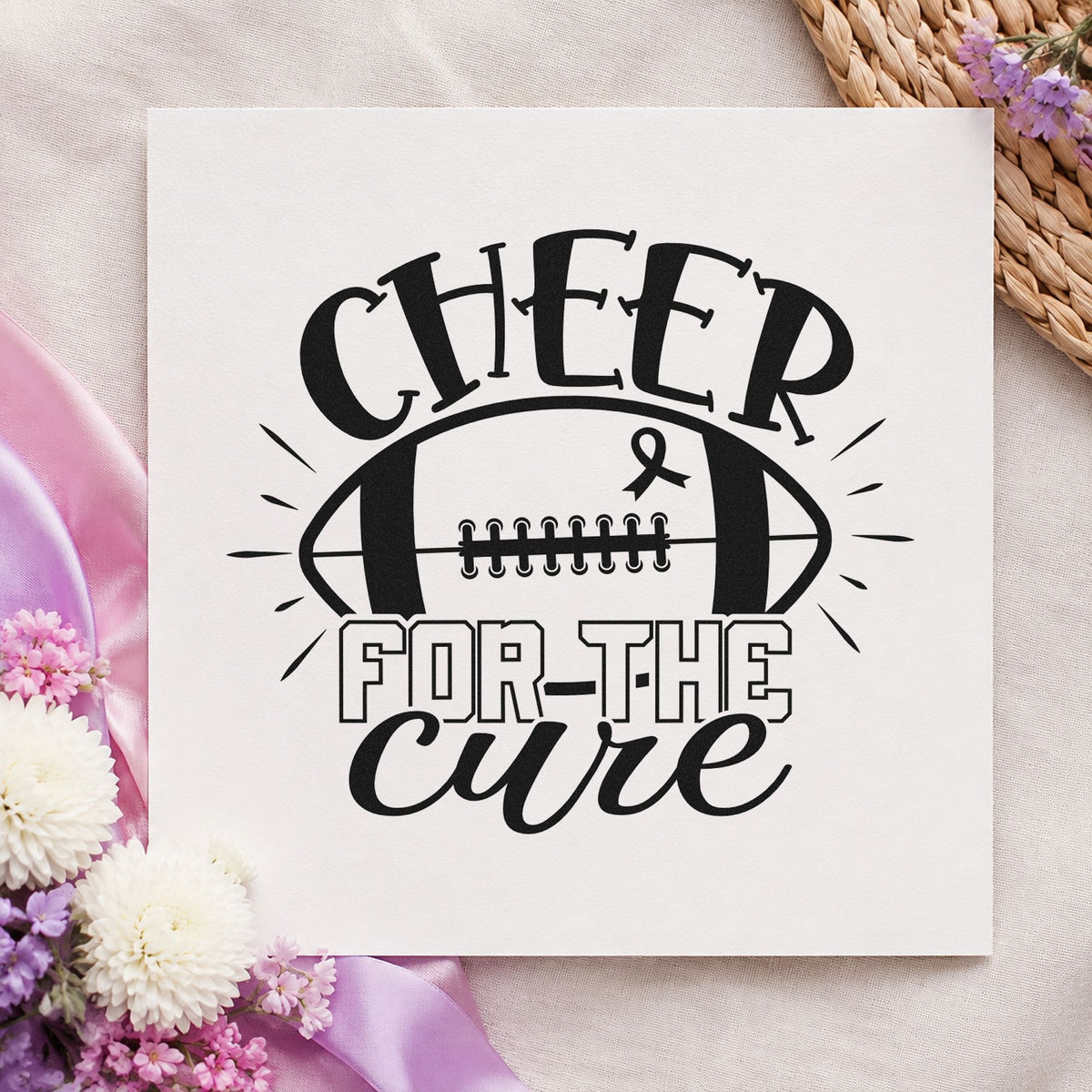 Cheer for the Cure craft stamp in black ink on cardstock, an easy option for pink out signs.