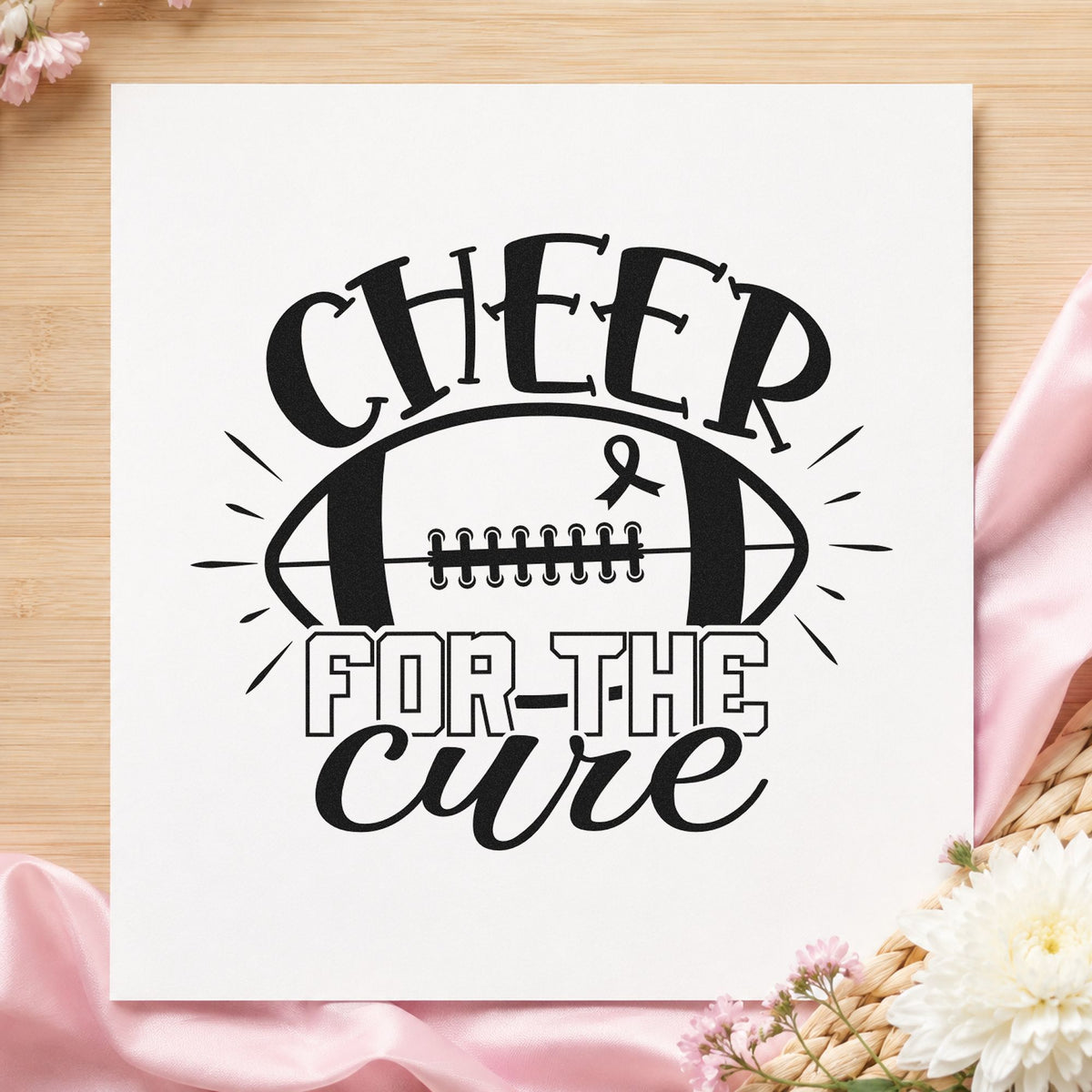 Cheer for the Cure rubber stamp printed in black ink, ready for concession stand tags and similar paper crafts.